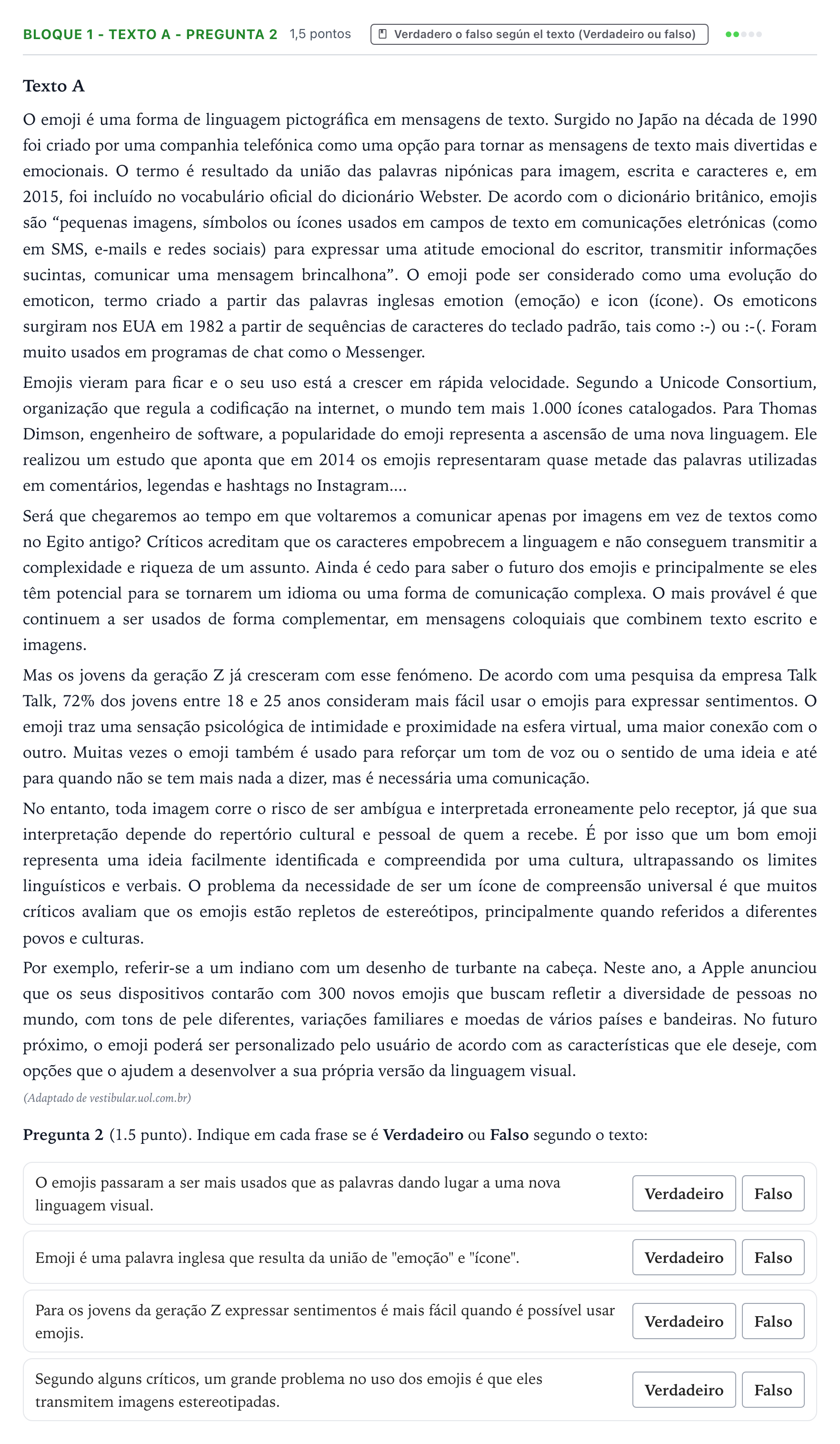 Enunciado: Bloque 1 - Texto A - Pregunta 2 · Portugués PAU La Rioja Ordinaria 2021