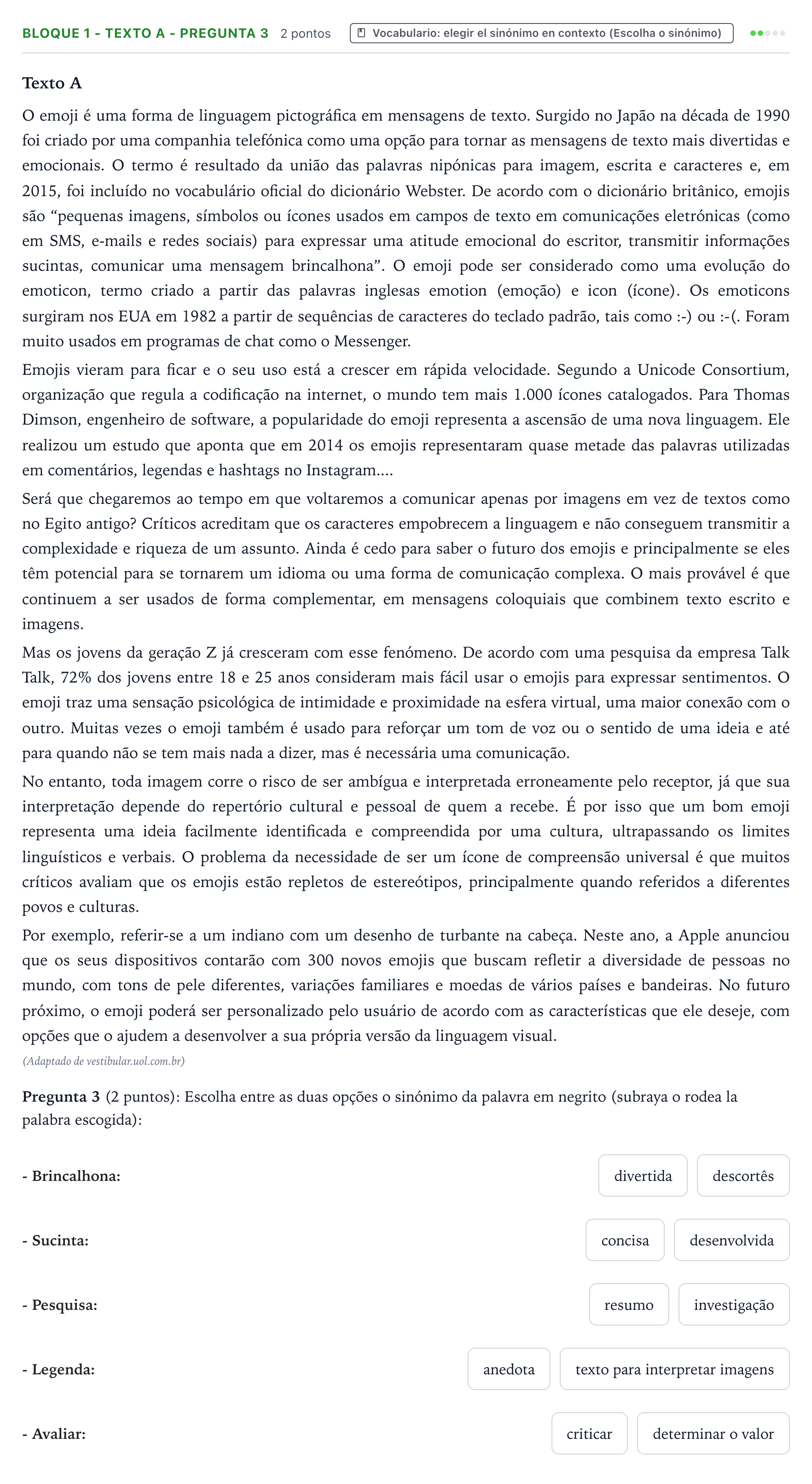 Enunciado: Bloque 1 - Texto A - Pregunta 3 · Portugués PAU La Rioja Ordinaria 2021