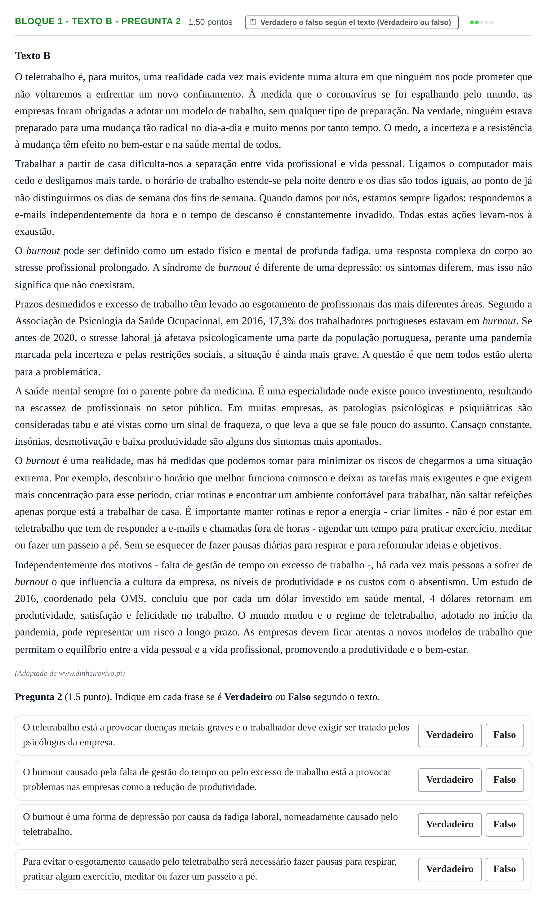 Enunciado: Bloque 1 - Texto B - Pregunta 2 · Portugués PAU La Rioja Ordinaria 2021