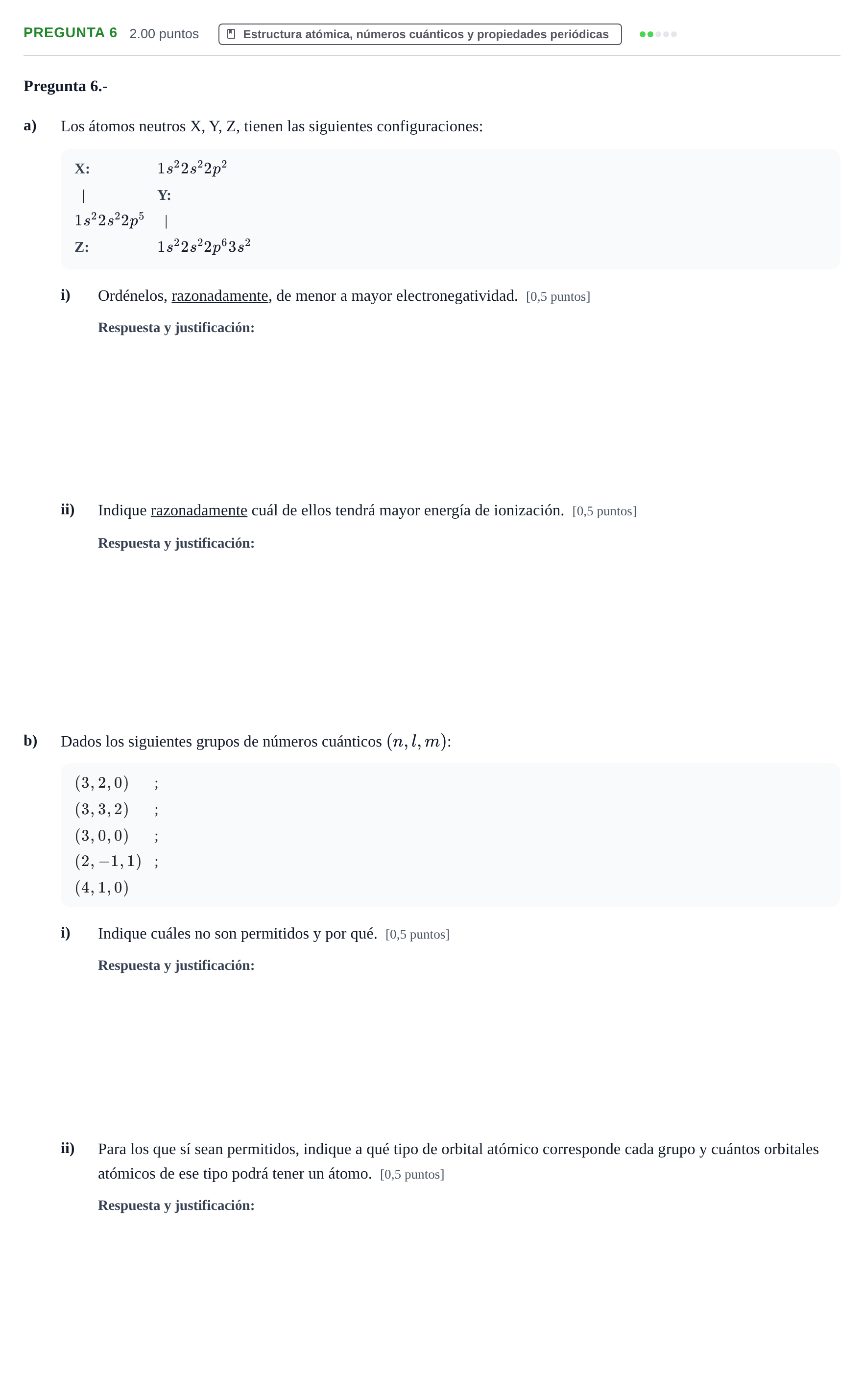 Enunciado: Pregunta 6 · Química PAU La Rioja Extraordinaria 2021