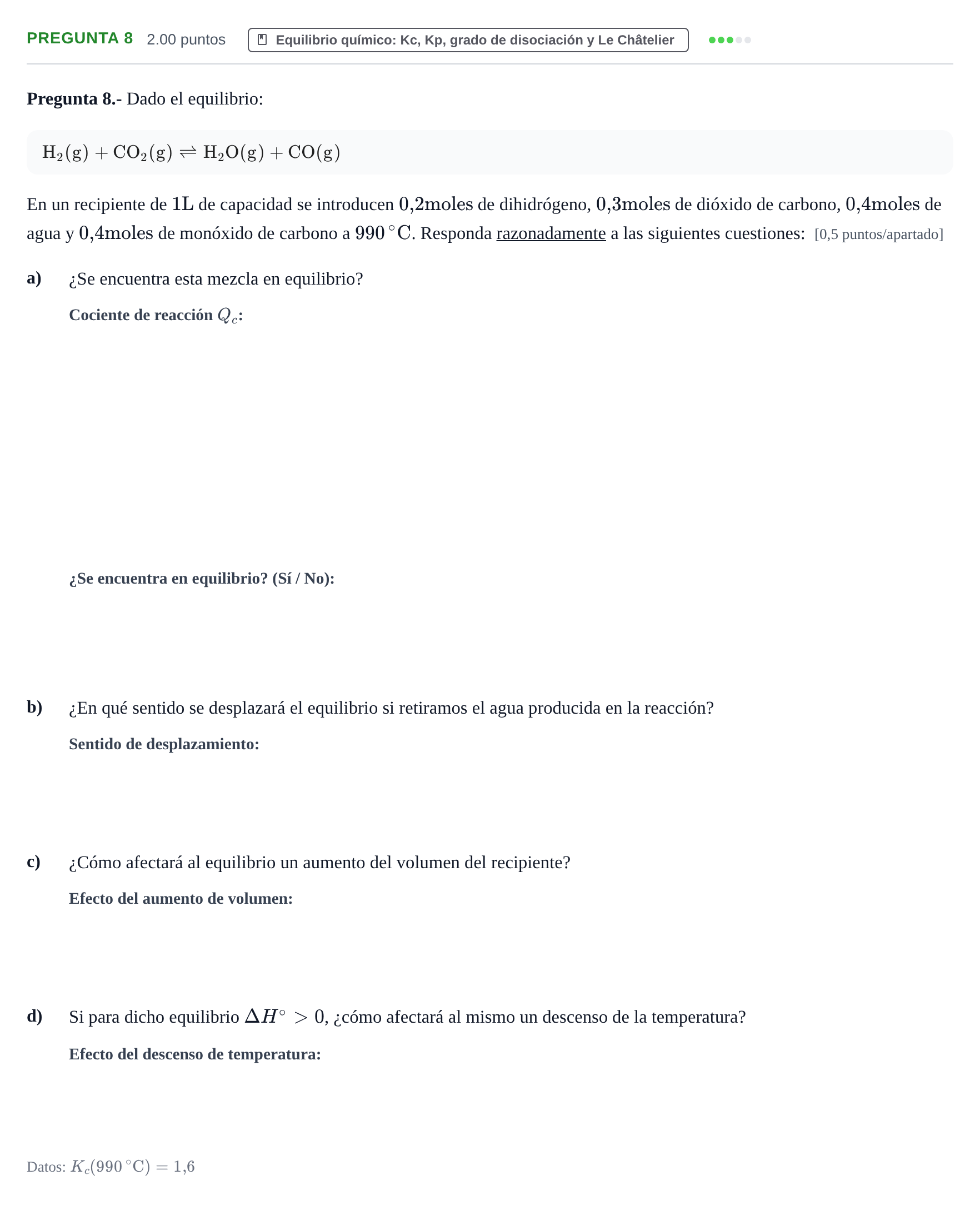 Enunciado: Pregunta 8 · Química PAU La Rioja Extraordinaria 2021