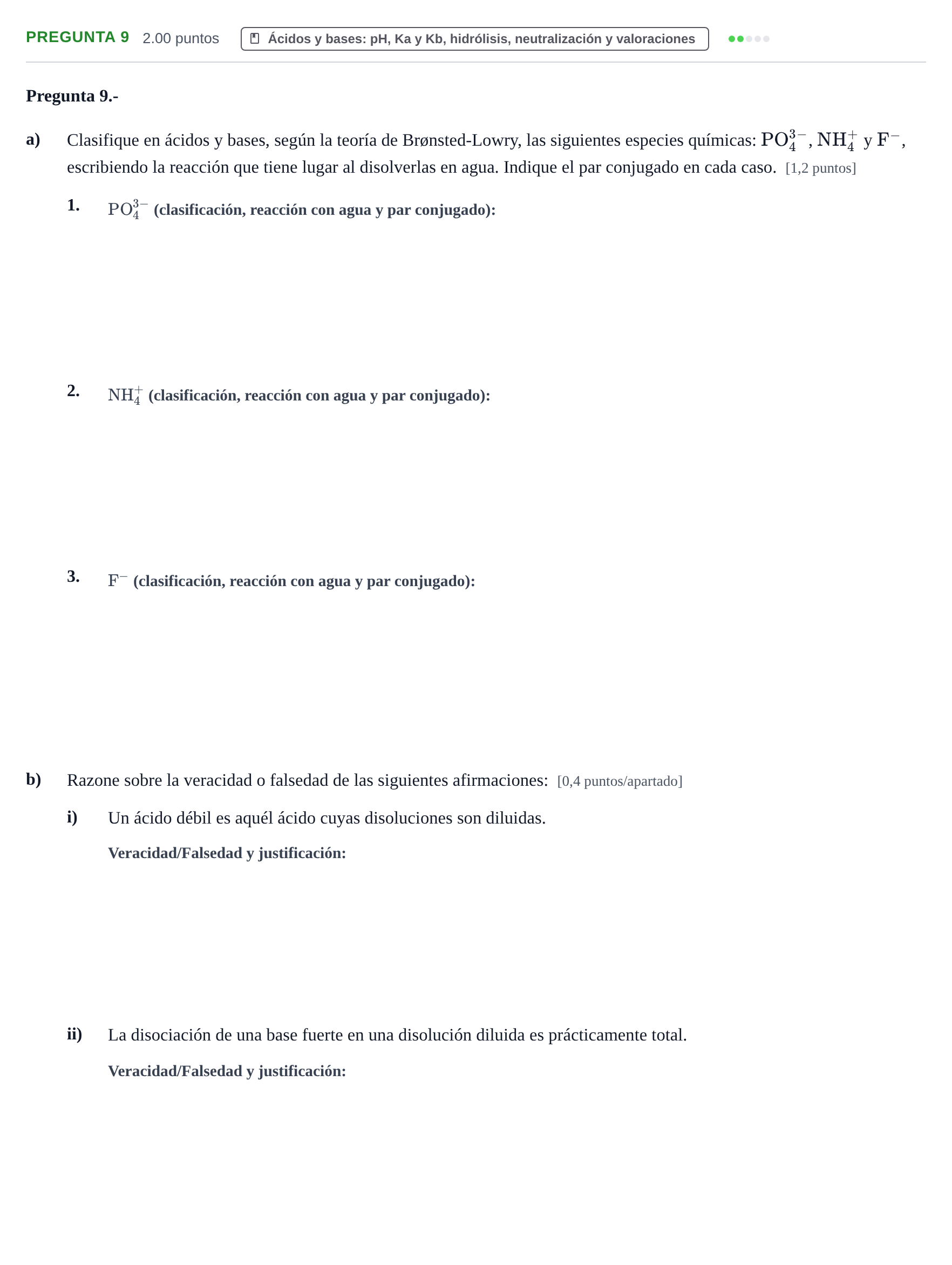Enunciado: Pregunta 9 · Química PAU La Rioja Extraordinaria 2021