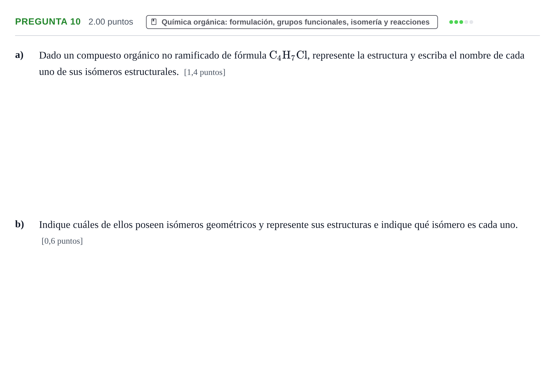 Enunciado: Pregunta 10 · Química PAU La Rioja Ordinaria 2021