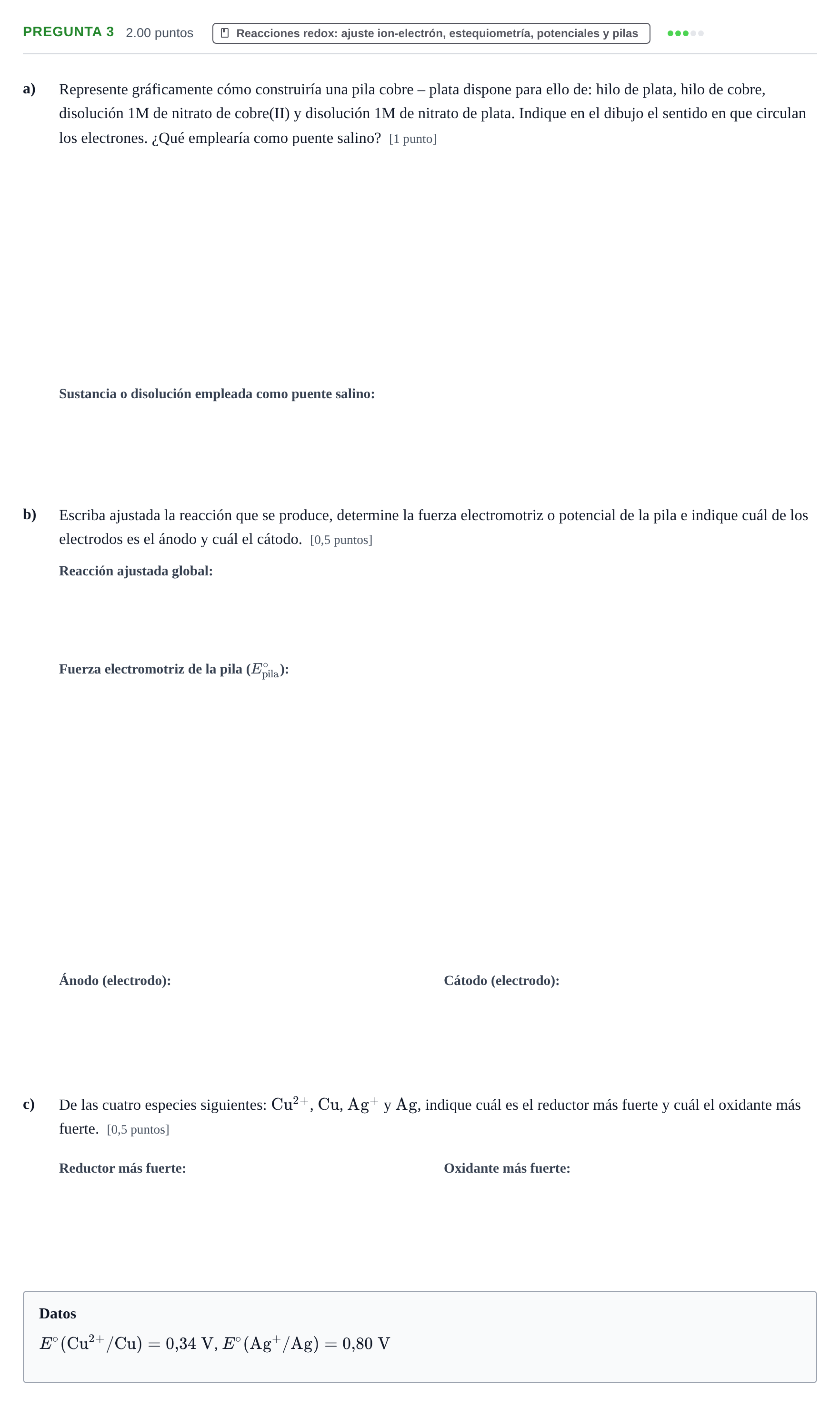 Enunciado: Pregunta 3 · Química PAU La Rioja Ordinaria 2021