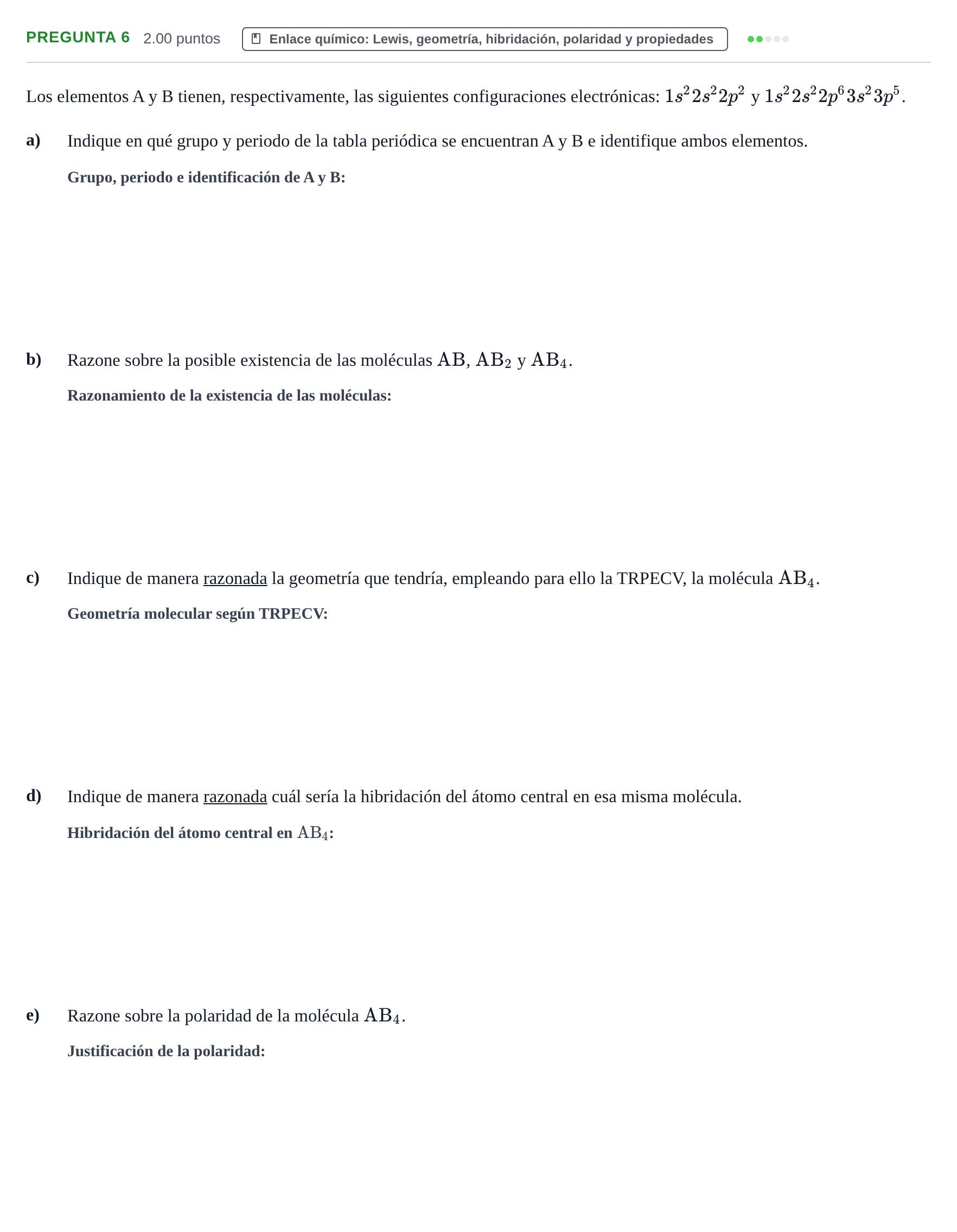 Enunciado: Pregunta 6 · Química PAU La Rioja Ordinaria 2021