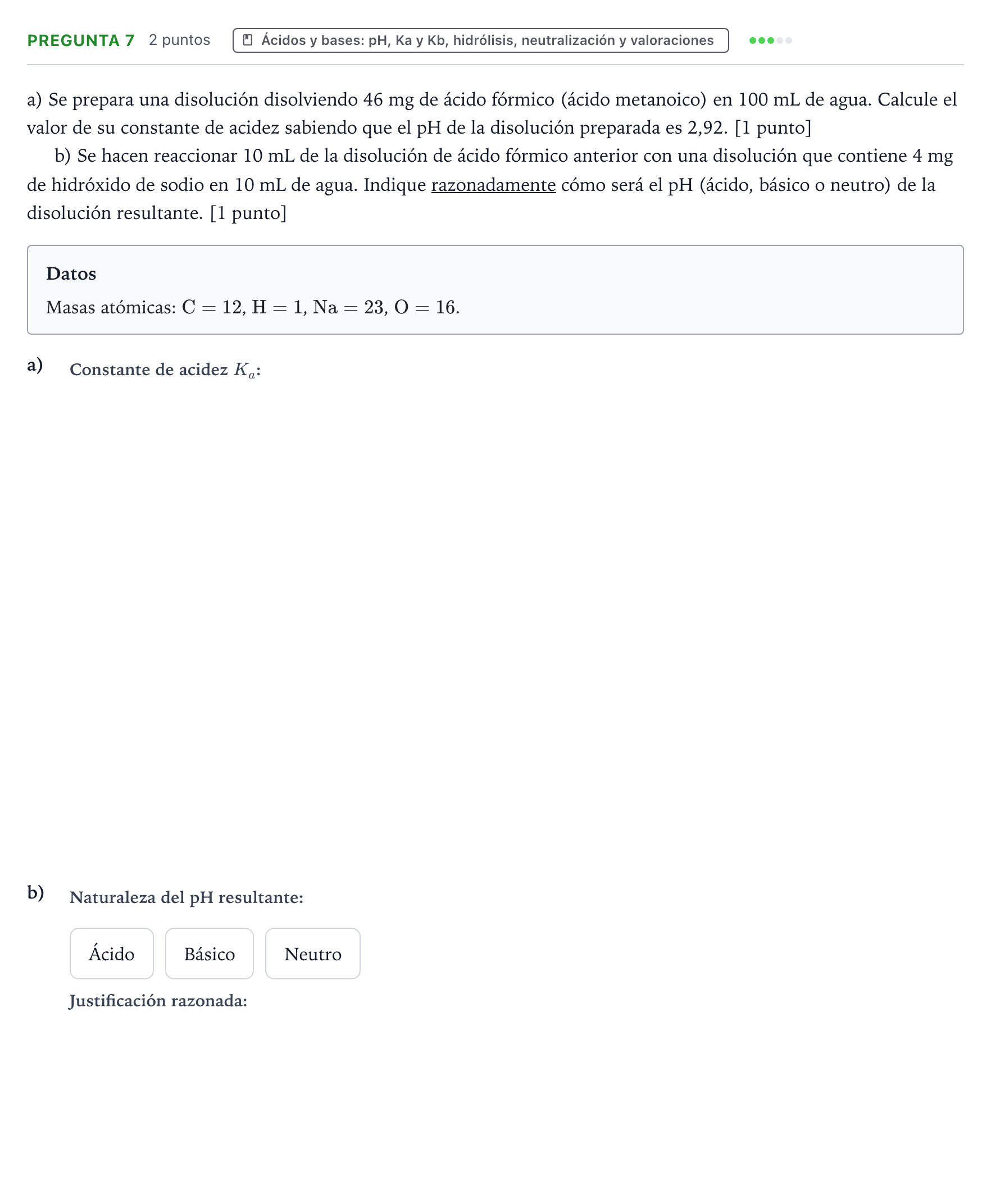 Enunciado: Pregunta 7 · Química PAU La Rioja Ordinaria 2021