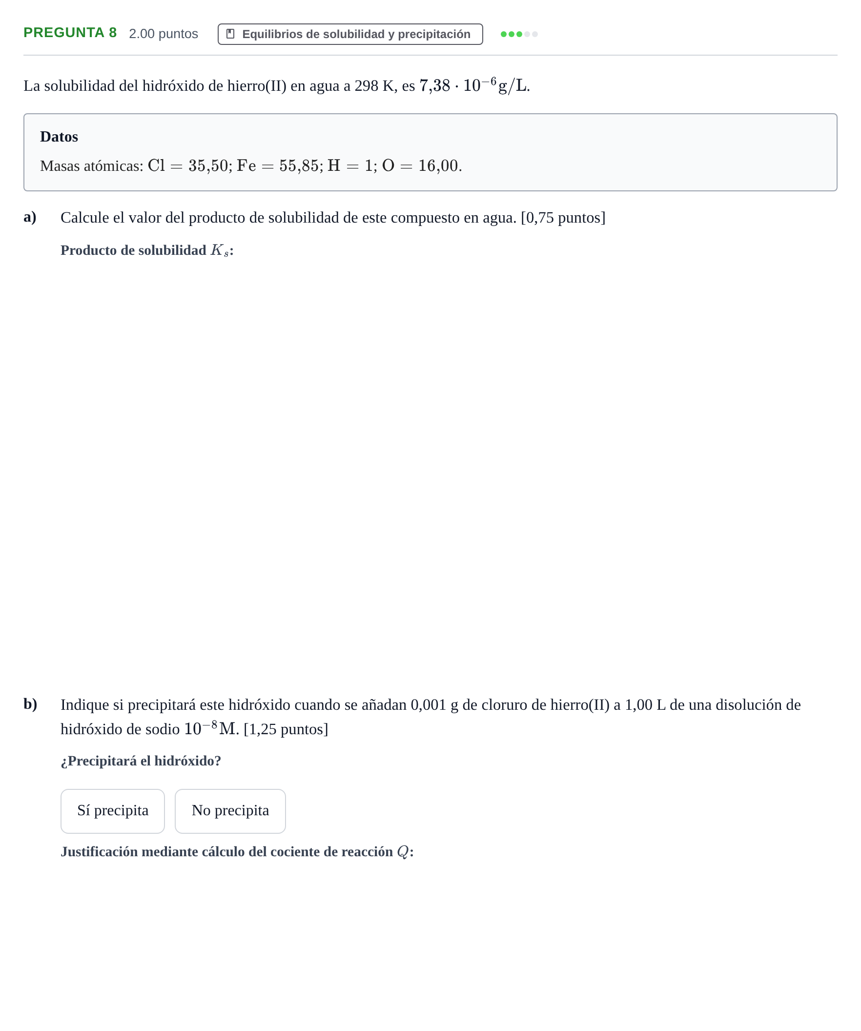 Enunciado: Pregunta 8 · Química PAU La Rioja Ordinaria 2021