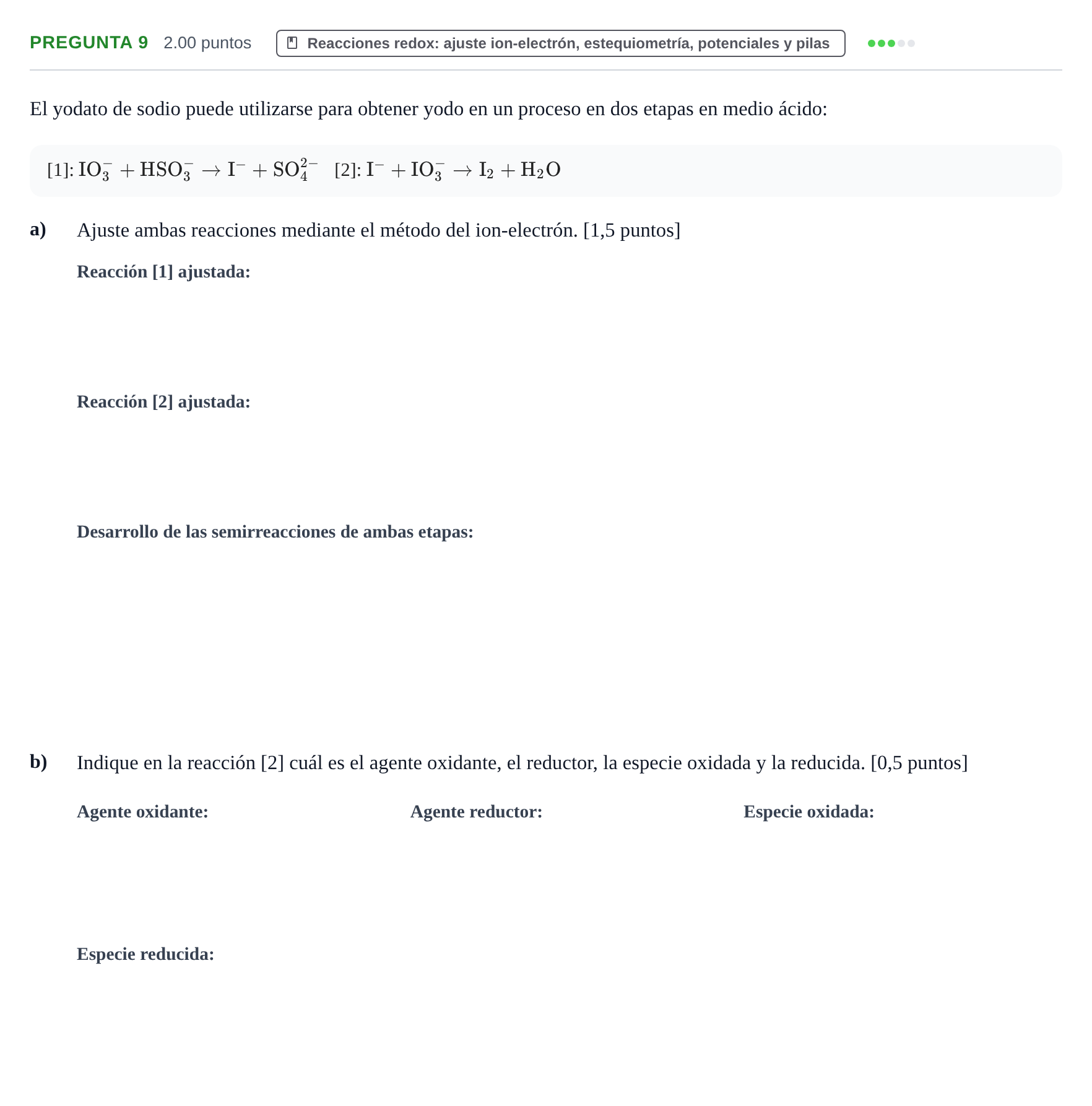 Enunciado: Pregunta 9 · Química PAU La Rioja Ordinaria 2021