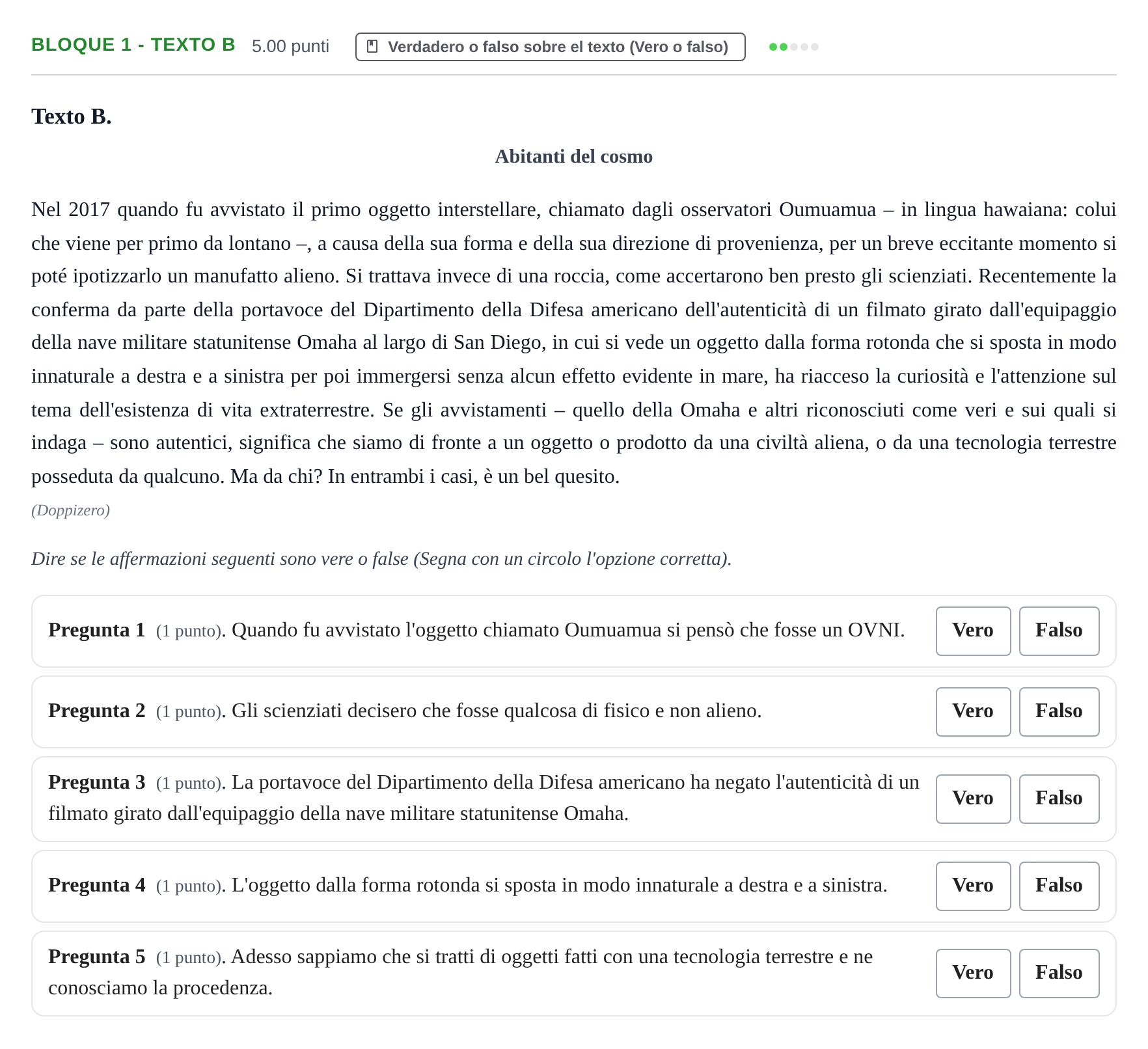 Enunciado: Bloque 1 - Texto B · Italiano PAU La Rioja Ordinaria 2021