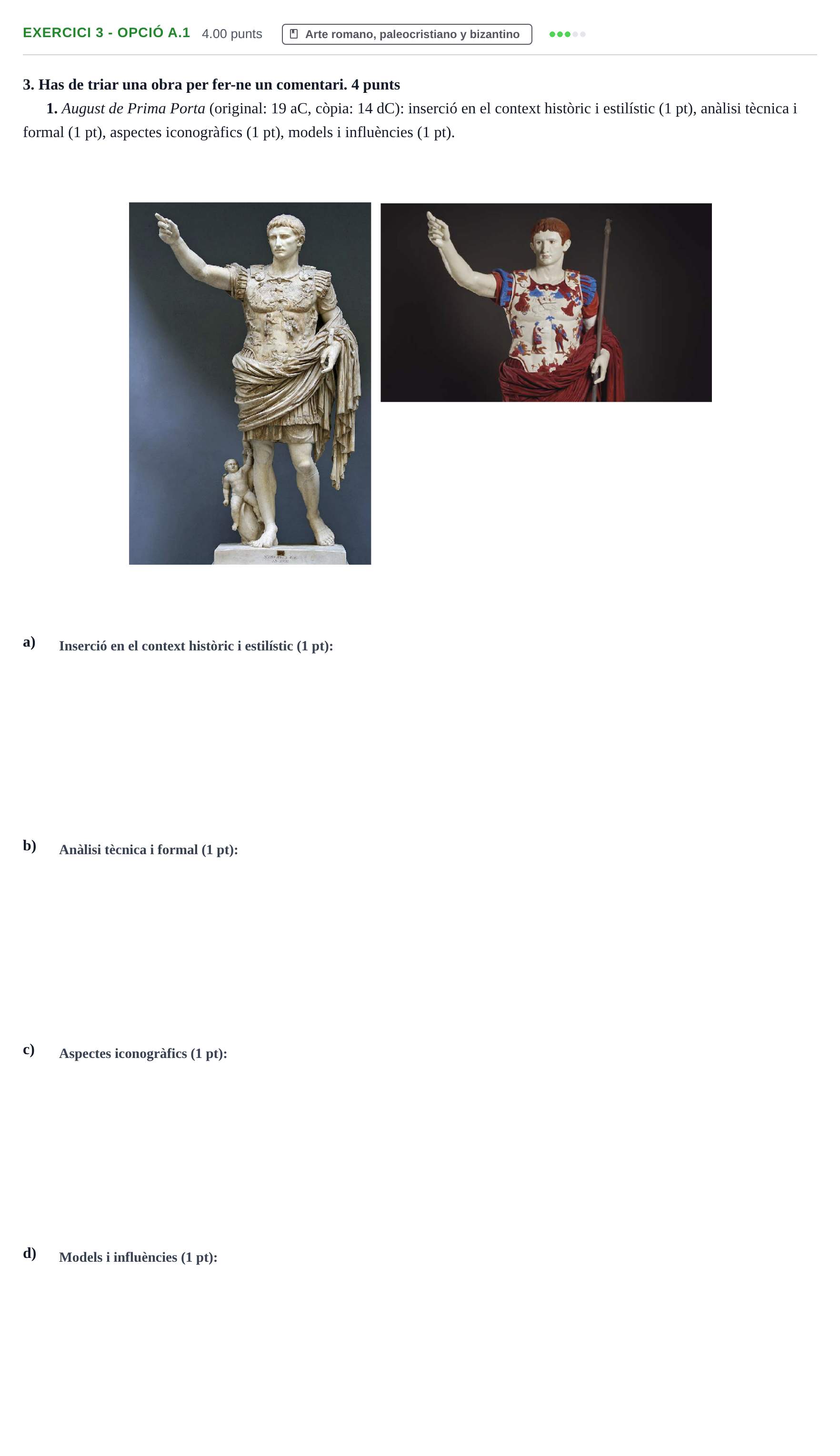 Enunciado: Exercici 3 - Opció A.1 · Historia del Arte PAU Baleares Extraordinaria 2021