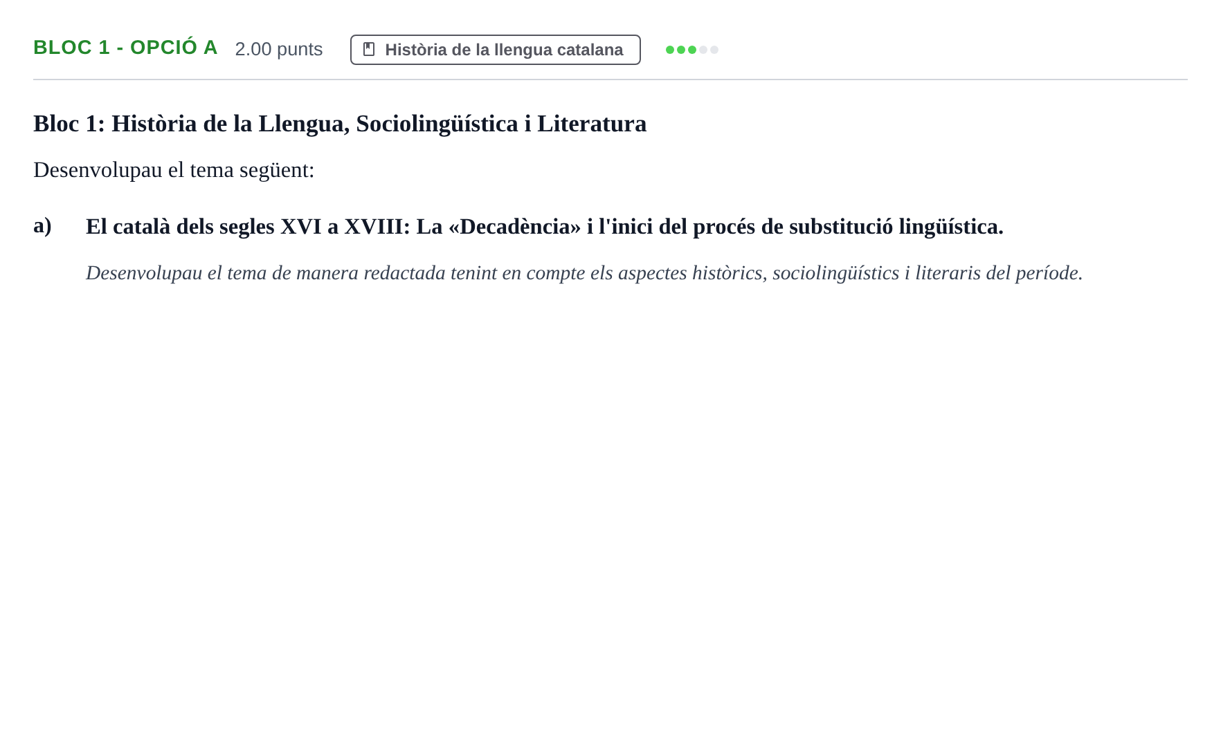 Enunciado: Ejercicio Bloc 1 - Opció a · Lengua Catalana y Literatura II PAU Baleares Ordinaria 2021
