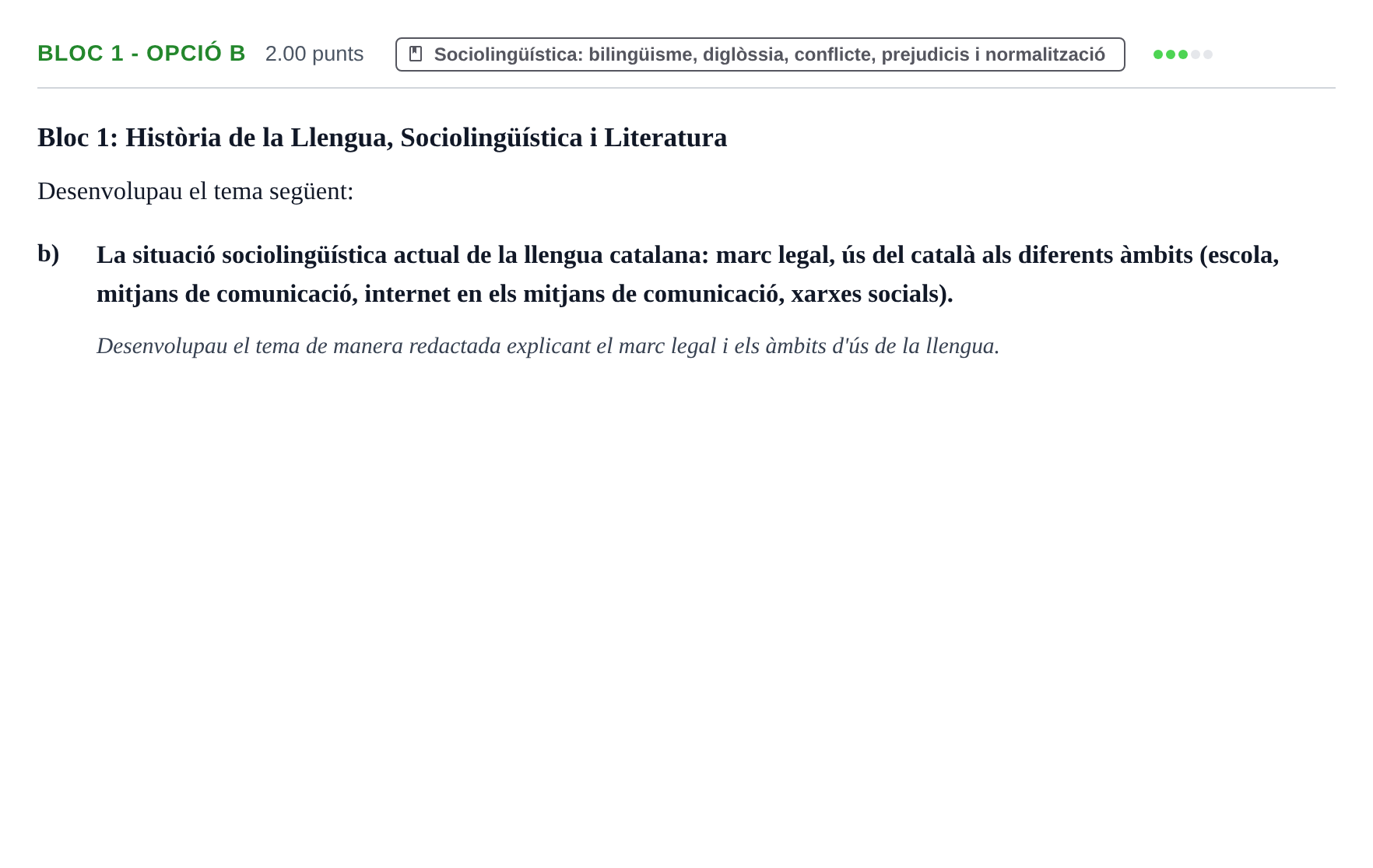 Enunciado: Ejercicio Bloc 1 - Opció b · Lengua Catalana y Literatura II PAU Baleares Ordinaria 2021