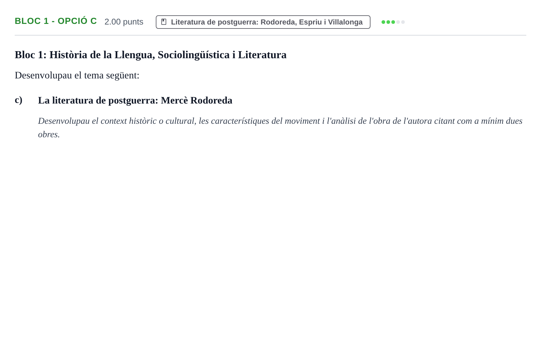 Enunciado: Ejercicio Bloc 1 - Opció c · Lengua Catalana y Literatura II PAU Baleares Ordinaria 2021