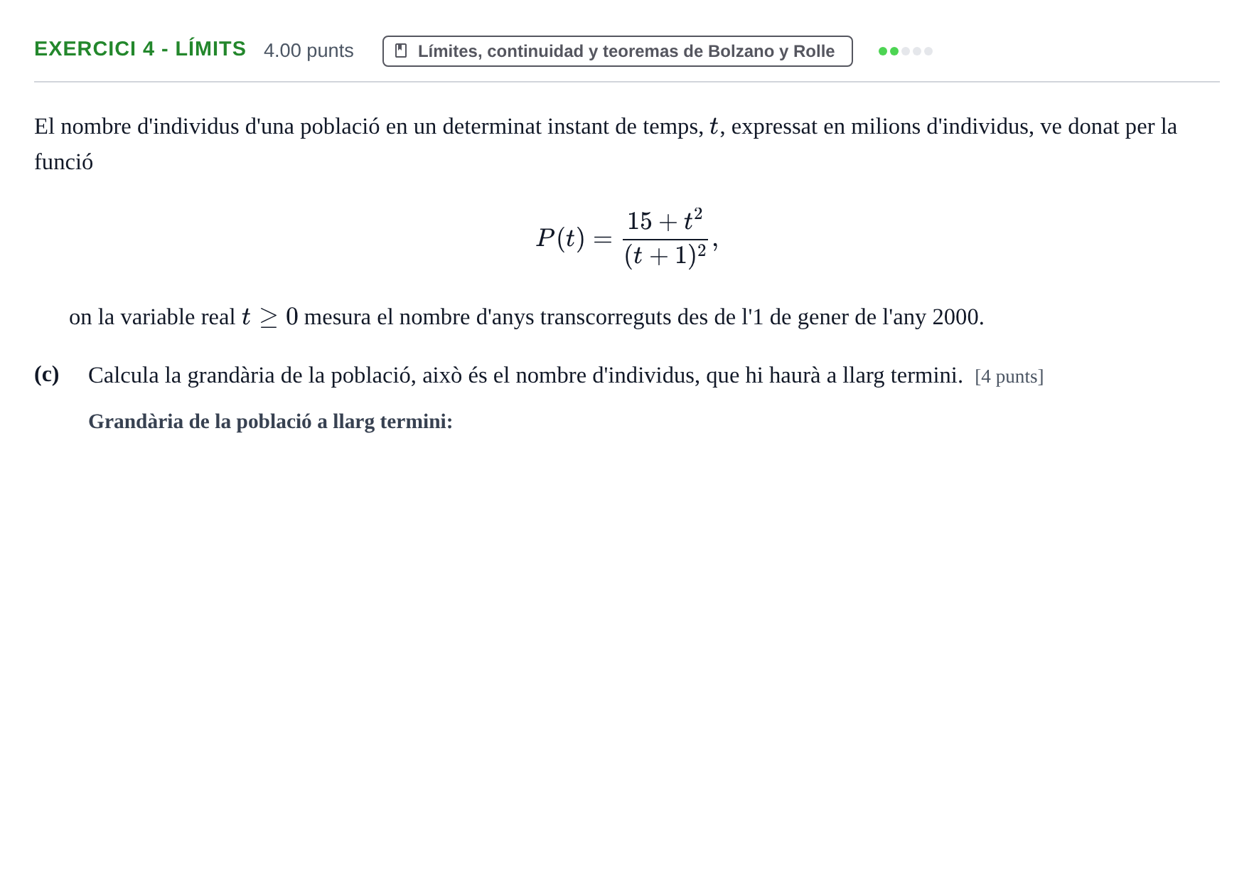 Enunciado: Ejercicio 4 - Límits · Matemáticas II PAU Baleares Extraordinaria 2021