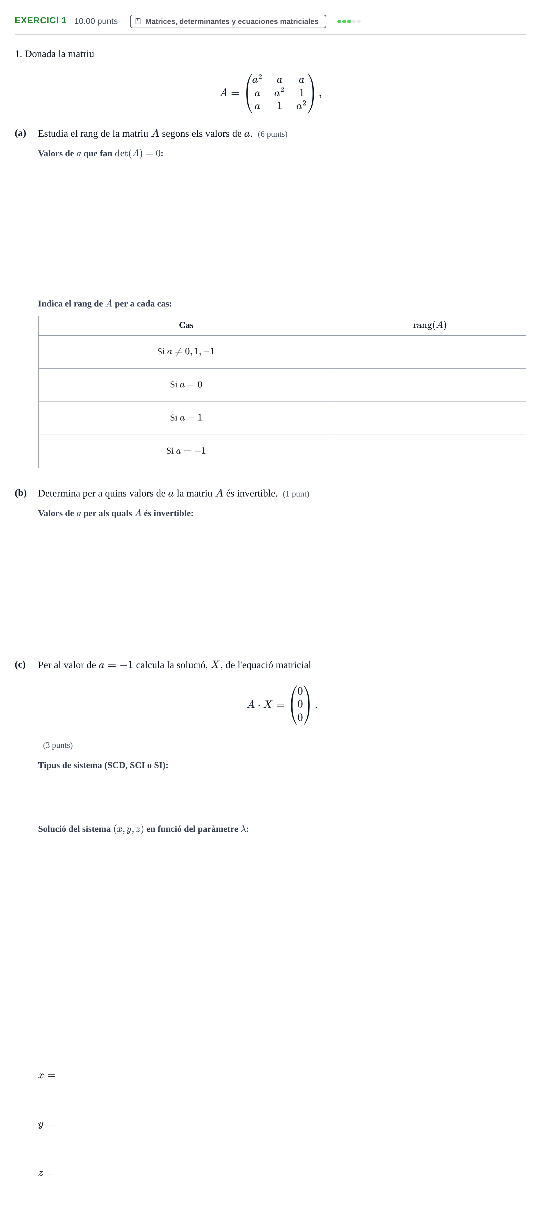Enunciado: Problema 1 · Matemáticas II PAU Baleares Ordinaria 2021