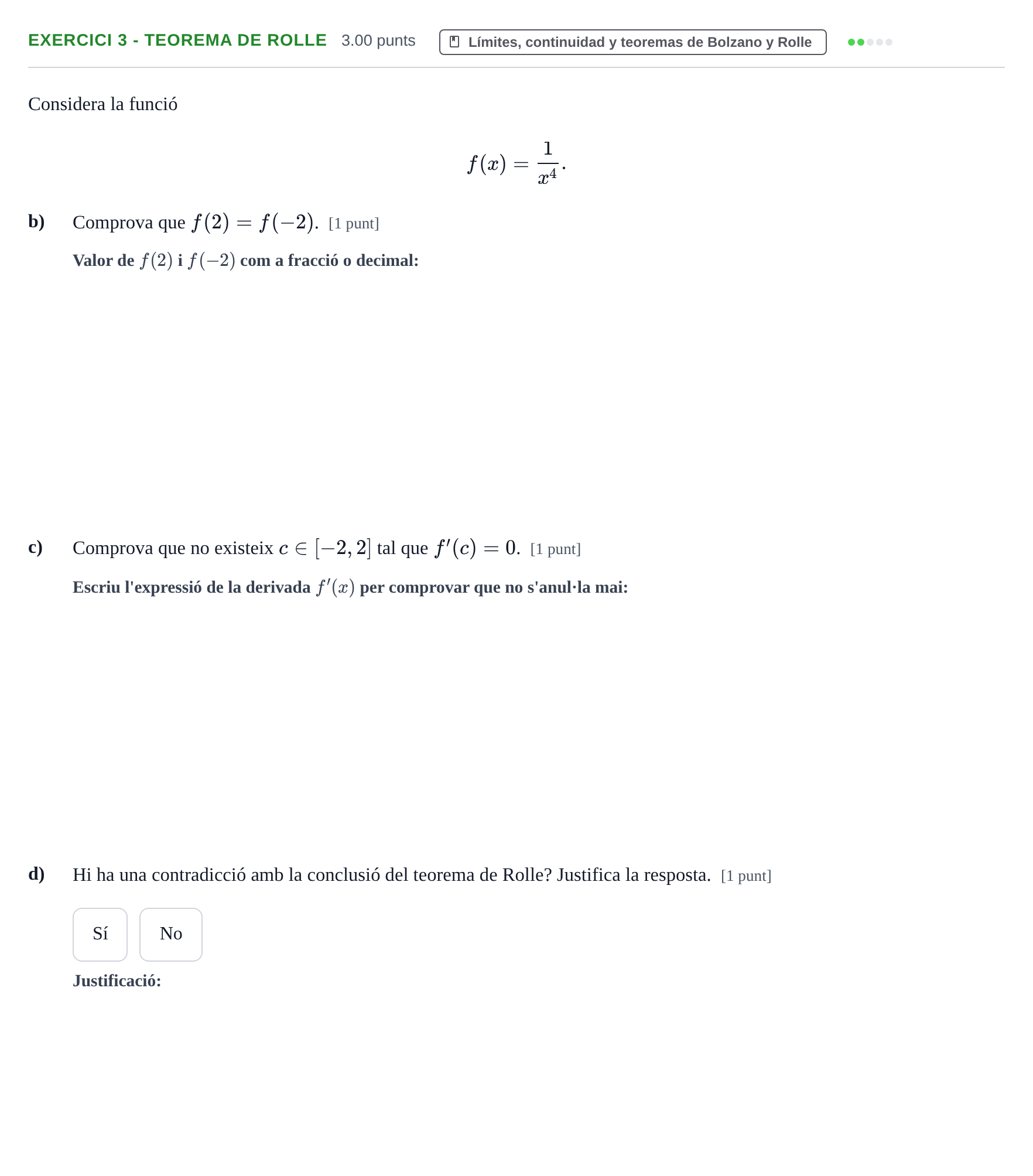 Enunciado: Ejercicio 3 - Teorema de Rolle · Matemáticas II PAU Baleares Ordinaria 2021