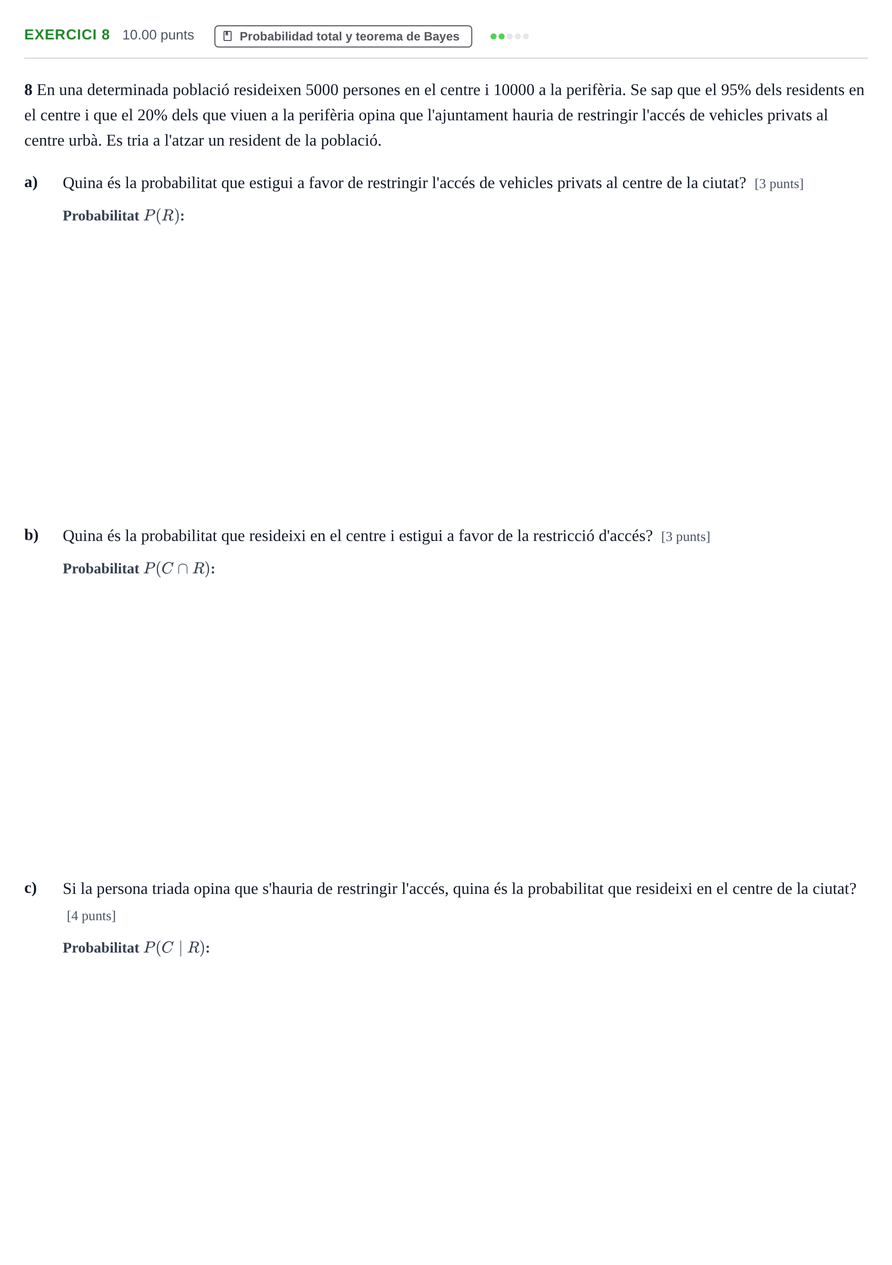 Enunciado: Problema 8 · Matemáticas aplicadas a las Ciencias Sociales II PAU Baleares Extraordinaria 2021