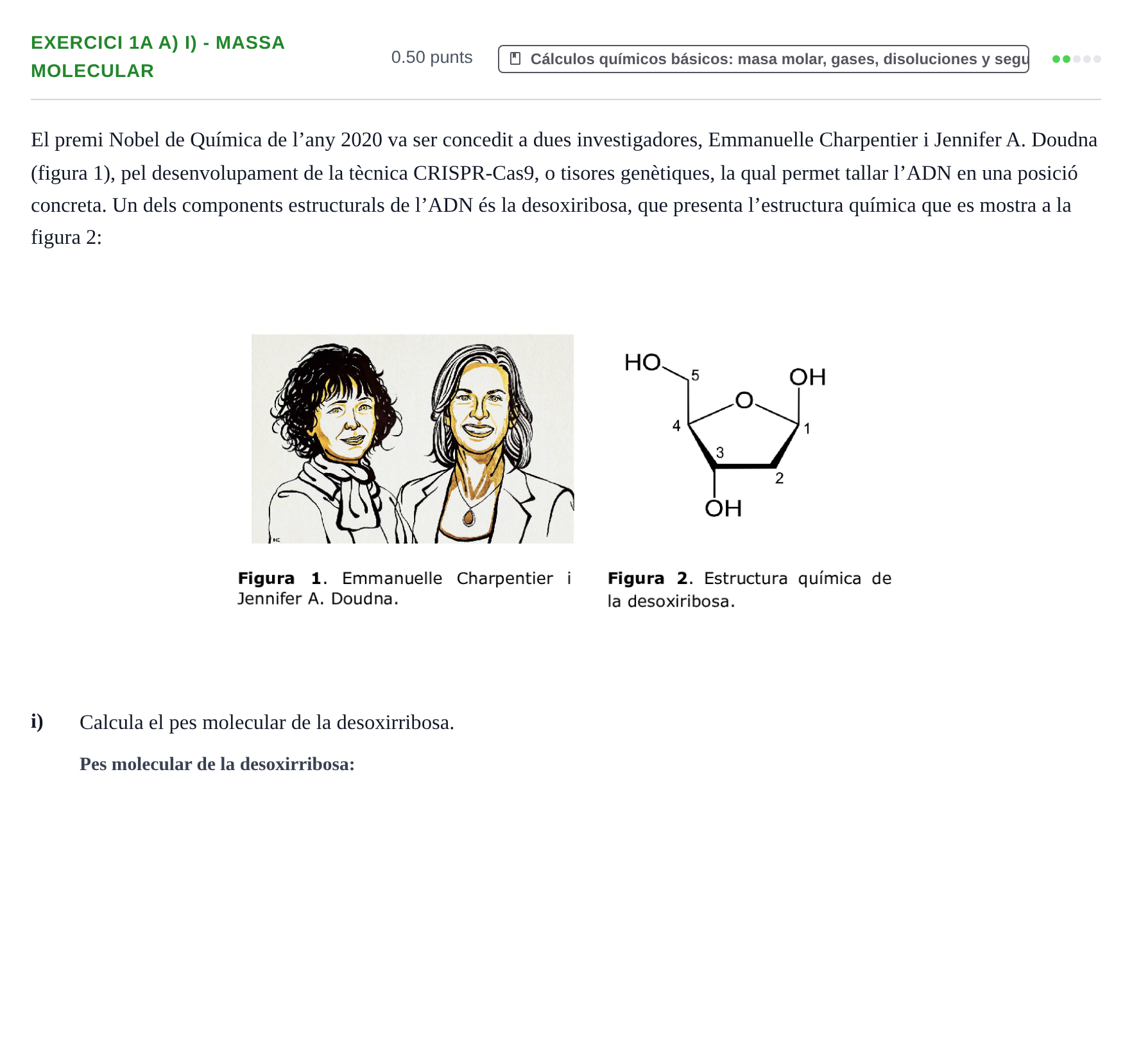 Enunciado: Ejercicio 1A a) i) - Massa molecular · Química PAU Baleares Extraordinaria 2021