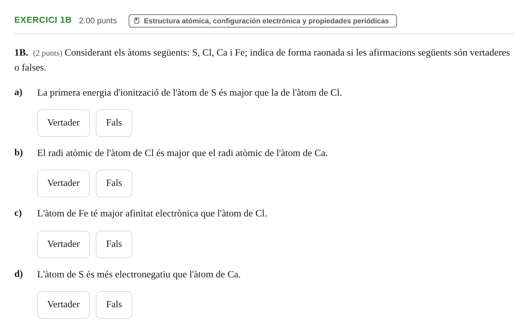 Enunciado: Ejercicio 1B · Química PAU Baleares Extraordinaria 2021