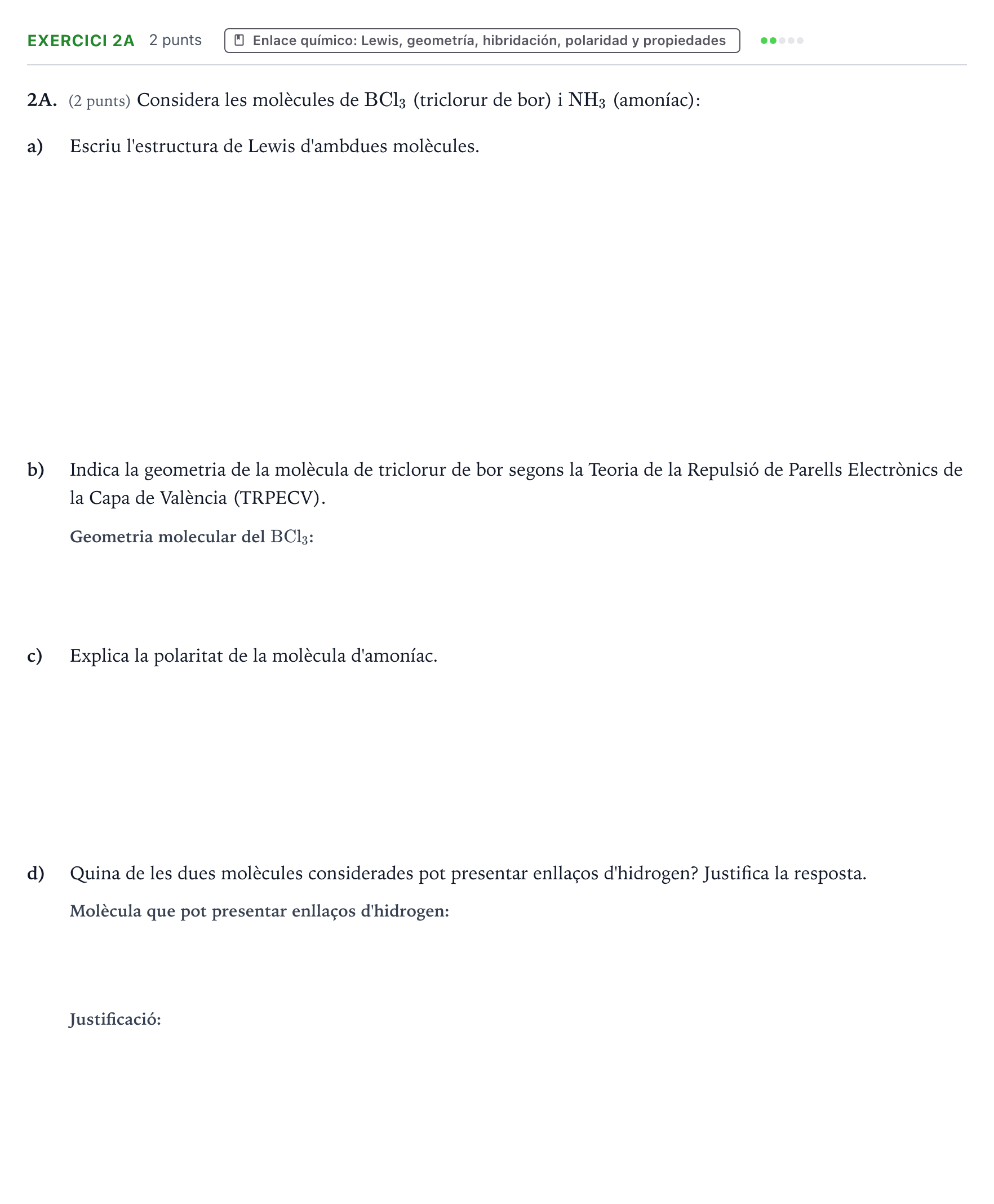 Enunciado: Ejercicio 2A · Química PAU Baleares Extraordinaria 2021