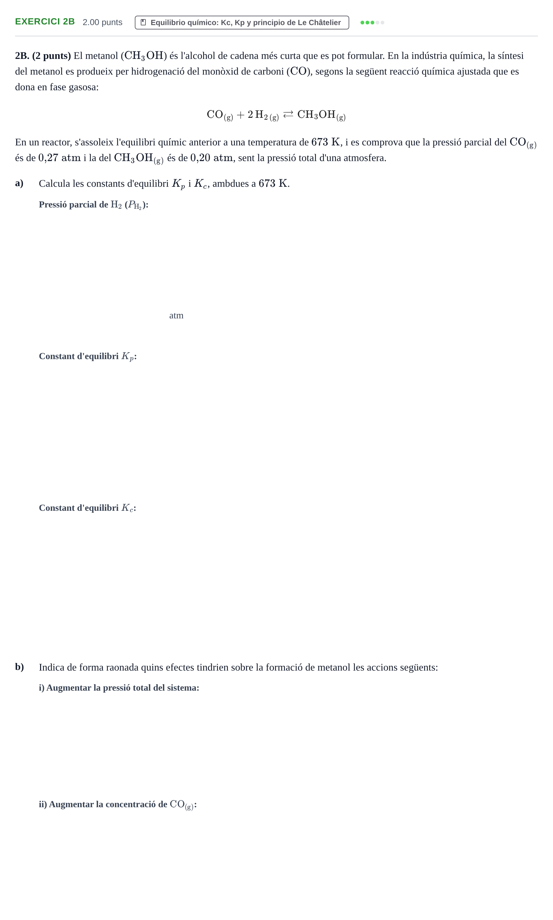 Enunciado: Ejercicio 2B · Química PAU Baleares Extraordinaria 2021