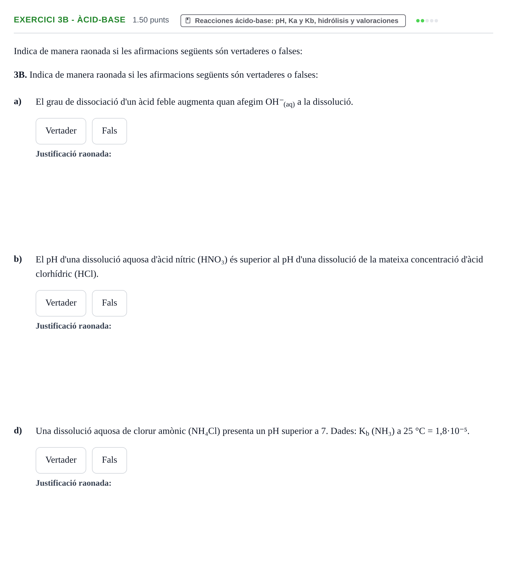Enunciado: Ejercicio 3B - Àcid-base · Química PAU Baleares Extraordinaria 2021