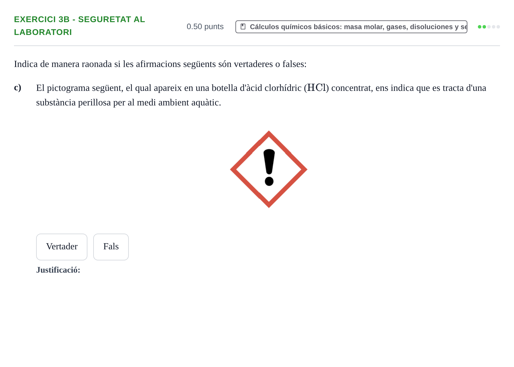 Enunciado: Ejercicio 3B - Seguretat al laboratori · Química PAU Baleares Extraordinaria 2021