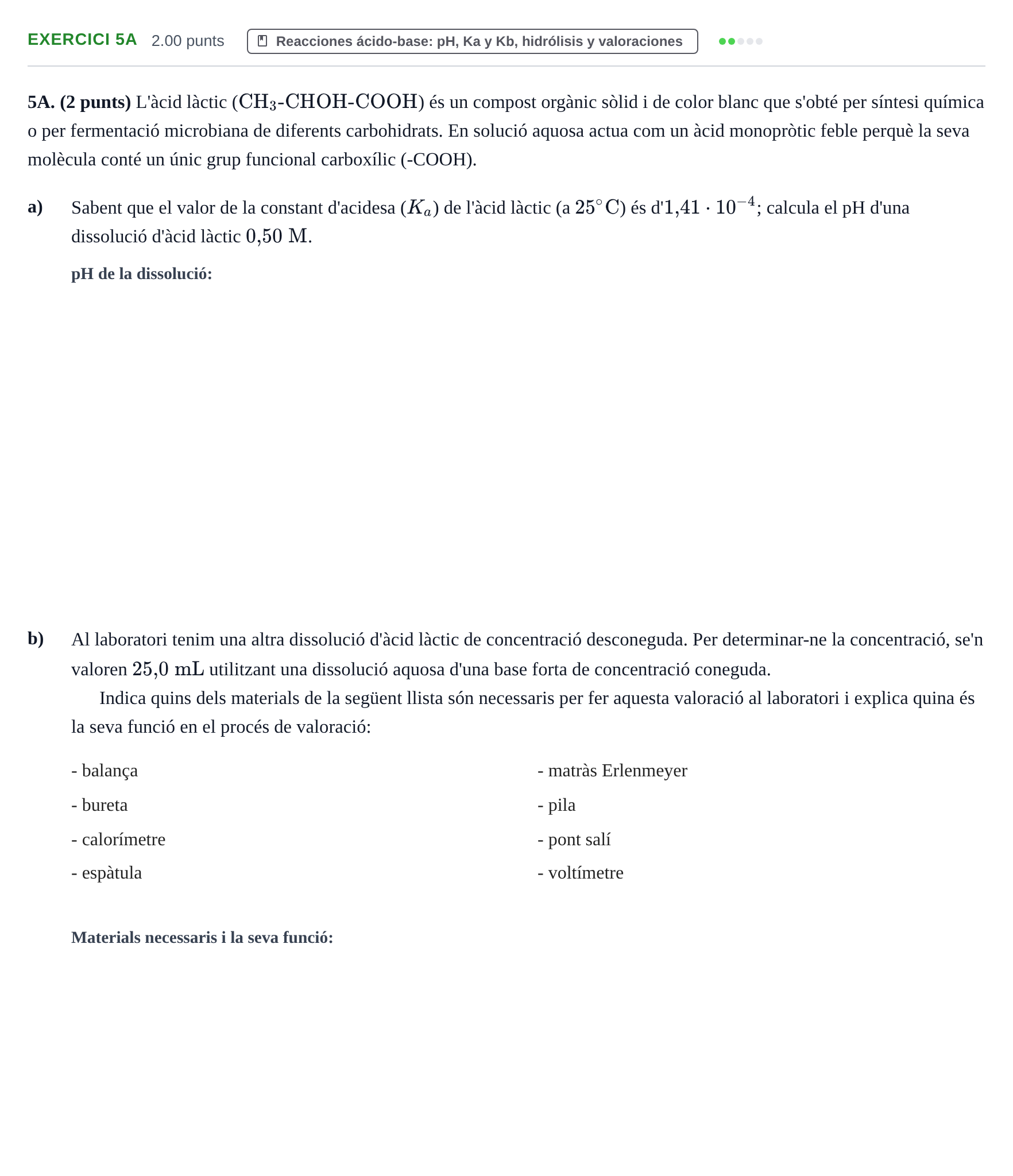 Enunciado: Ejercicio 5A · Química PAU Baleares Extraordinaria 2021