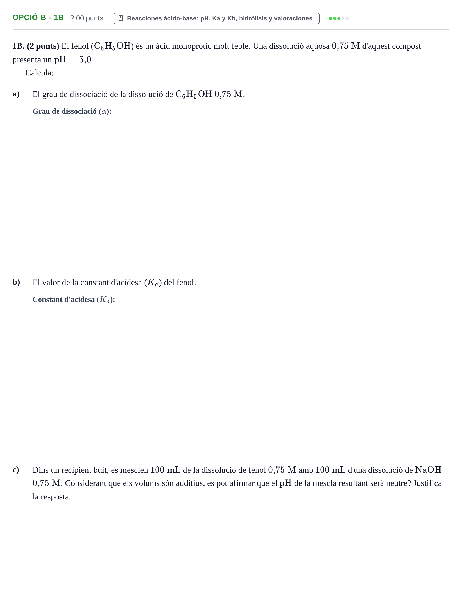 Enunciado: Ejercicio Opció B - 1B · Química PAU Baleares Ordinaria 2021