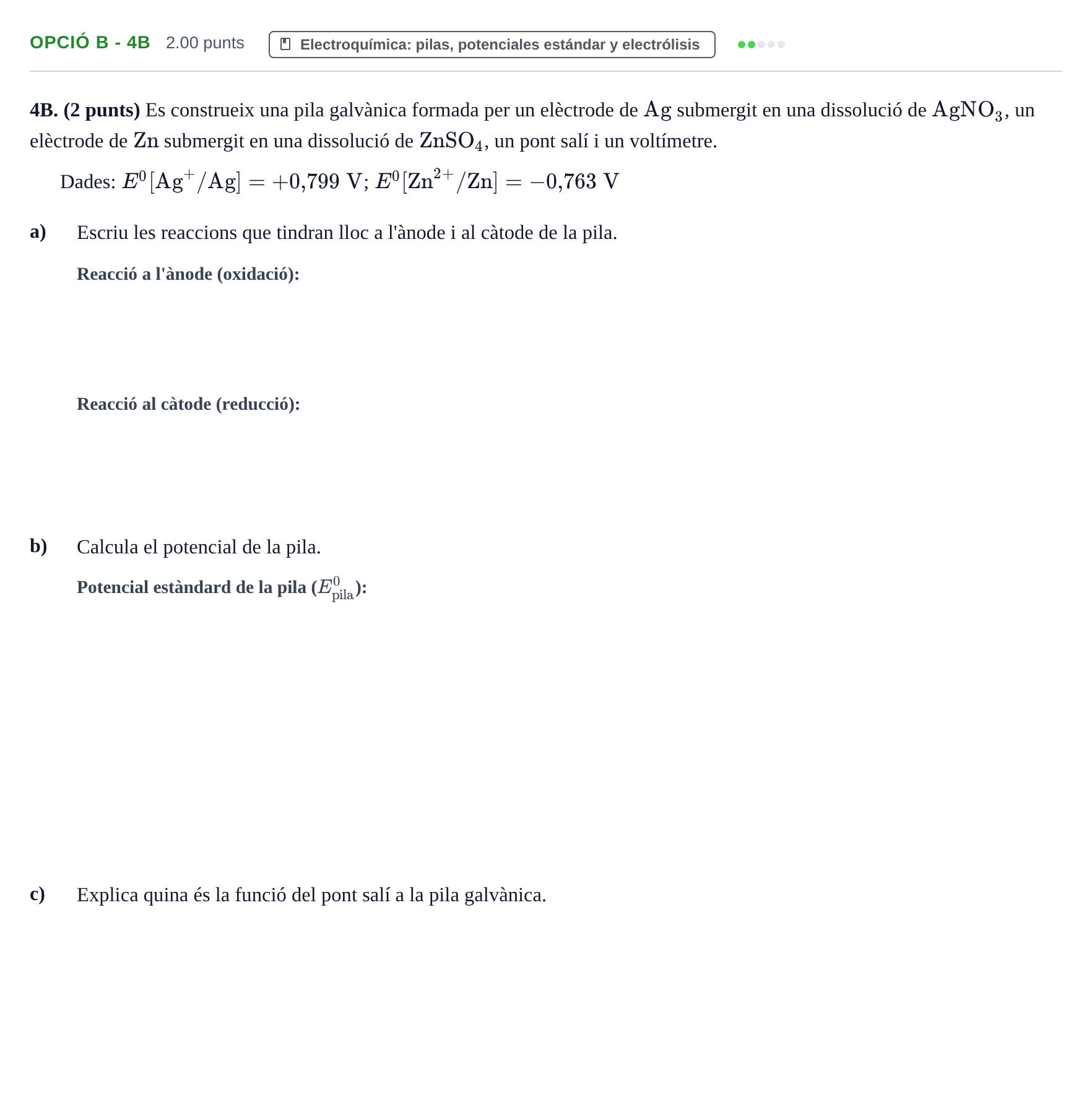 Enunciado: Ejercicio Opció B - 4B · Química PAU Baleares Ordinaria 2021