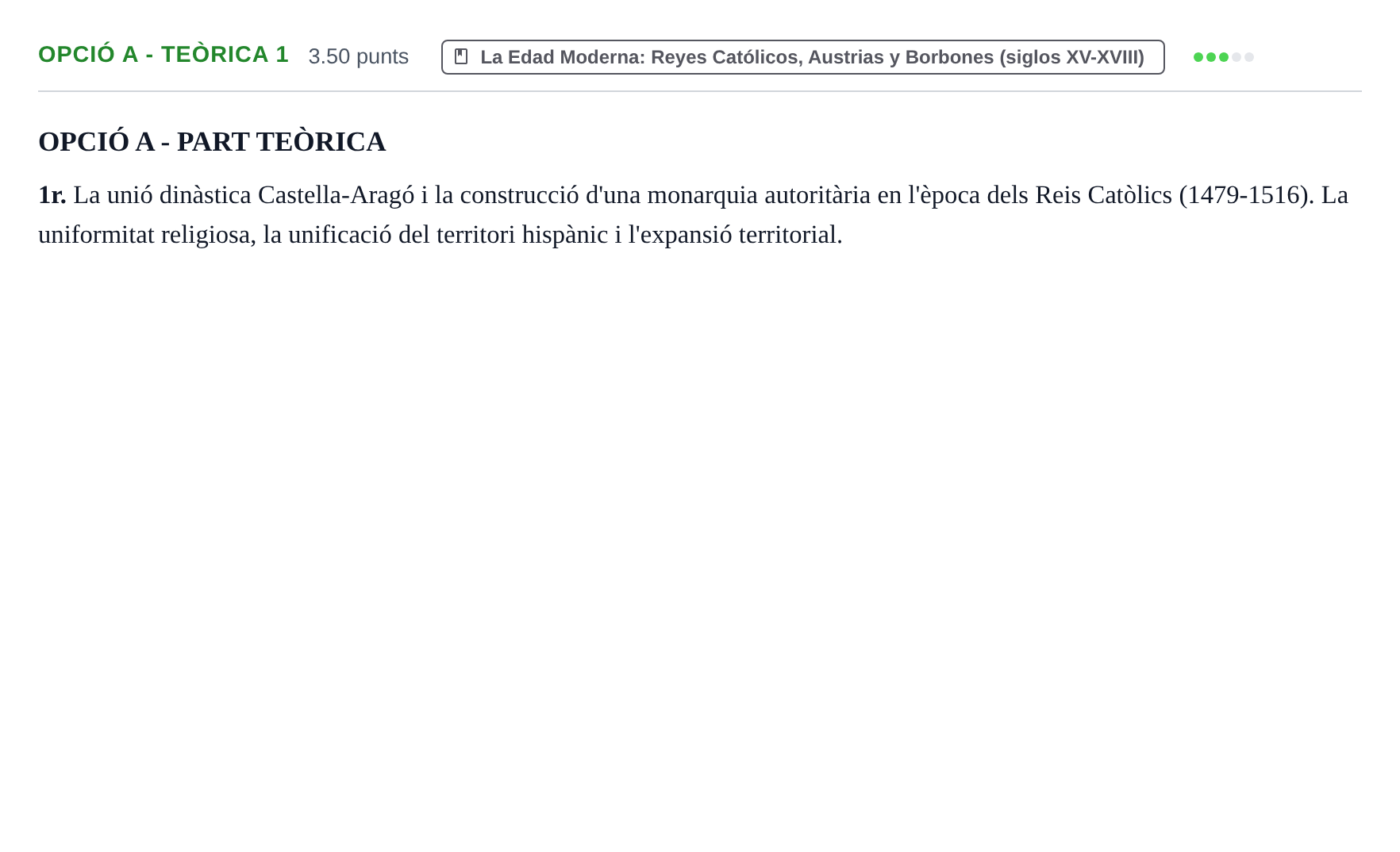 Enunciado: Ejercicio Opció A - Teòrica 1 · Historia de España PAU Baleares Extraordinaria 2021