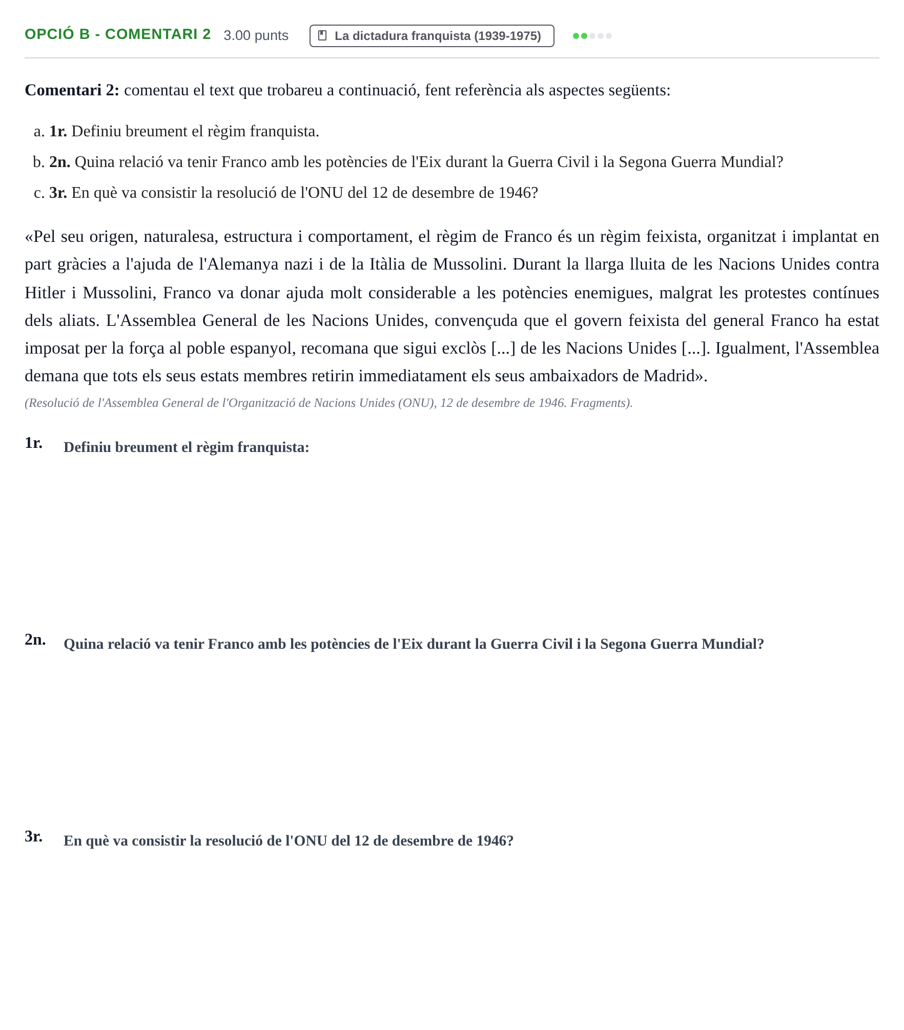 Enunciado: Ejercicio Opció B - Comentari 2 · Historia de España PAU Baleares Extraordinaria 2021