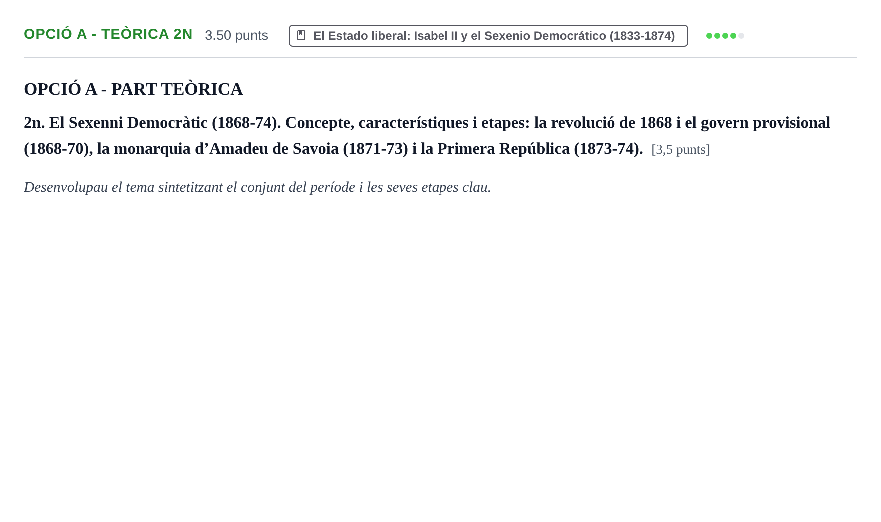 Enunciado: Ejercicio Opció A - Teòrica 2n · Historia de España PAU Baleares Ordinaria 2021