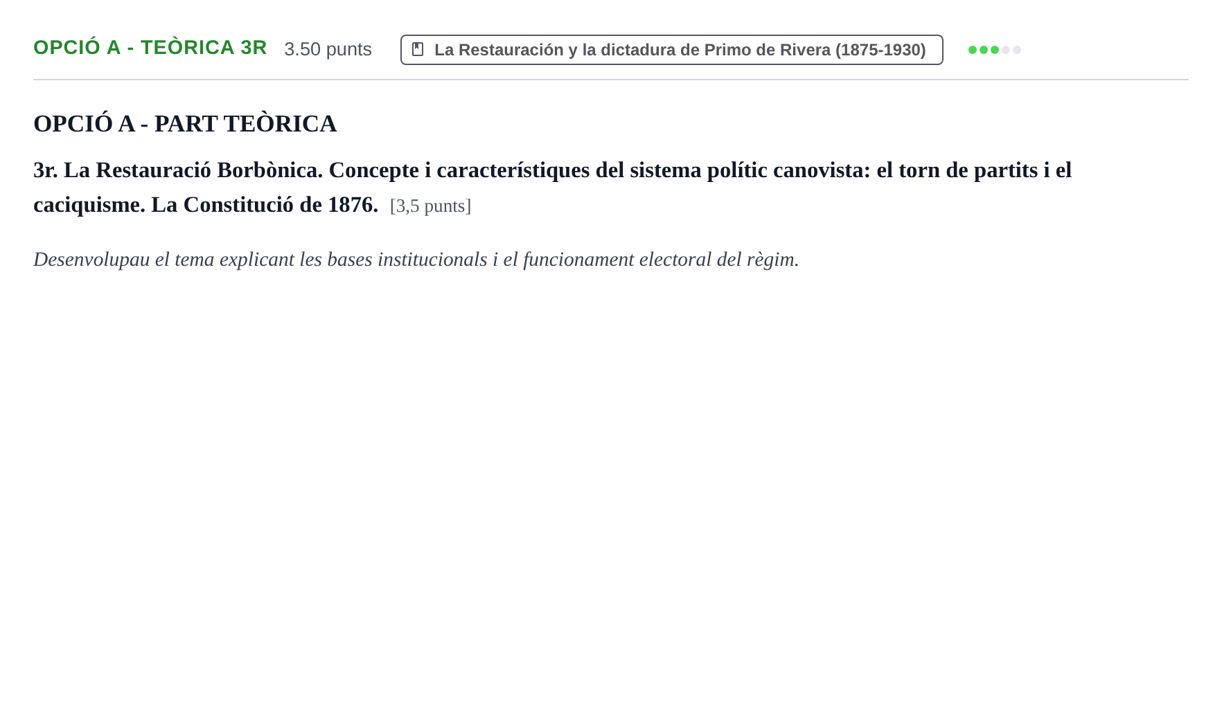Enunciado: Ejercicio Opció A - Teòrica 3r · Historia de España PAU Baleares Ordinaria 2021