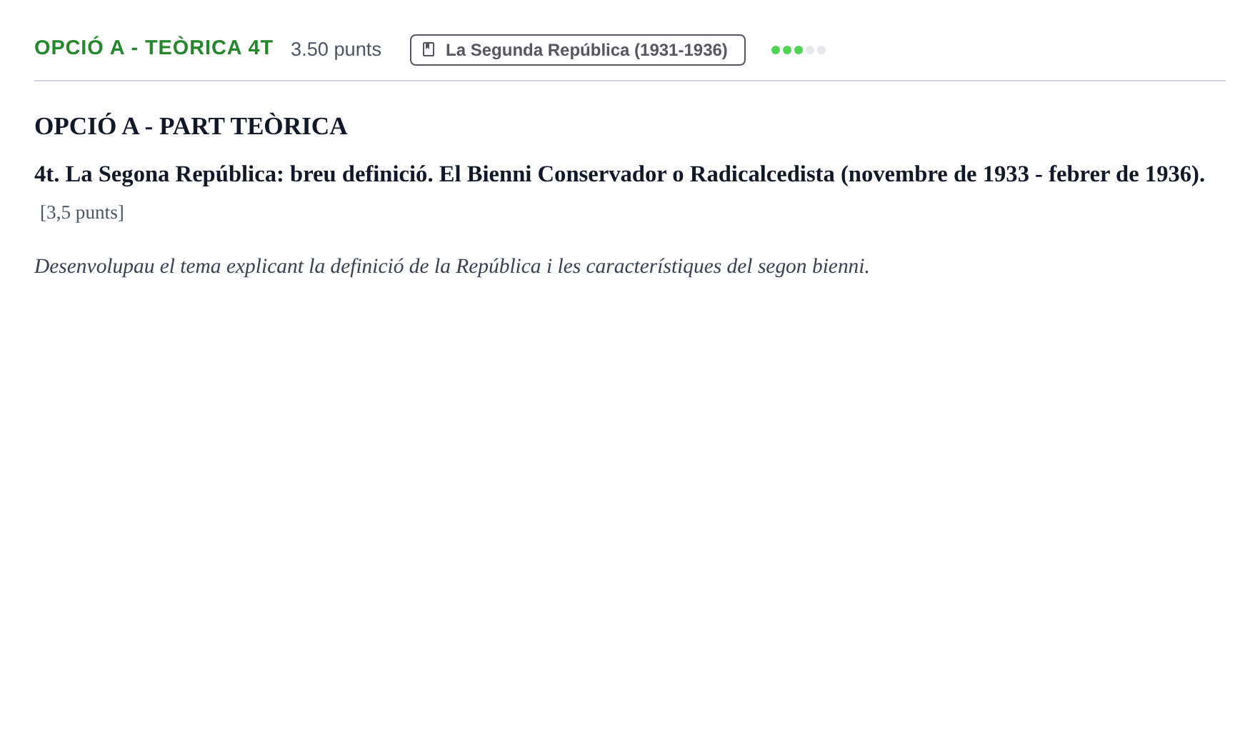 Enunciado: Ejercicio Opció A - Teòrica 4t · Historia de España PAU Baleares Ordinaria 2021