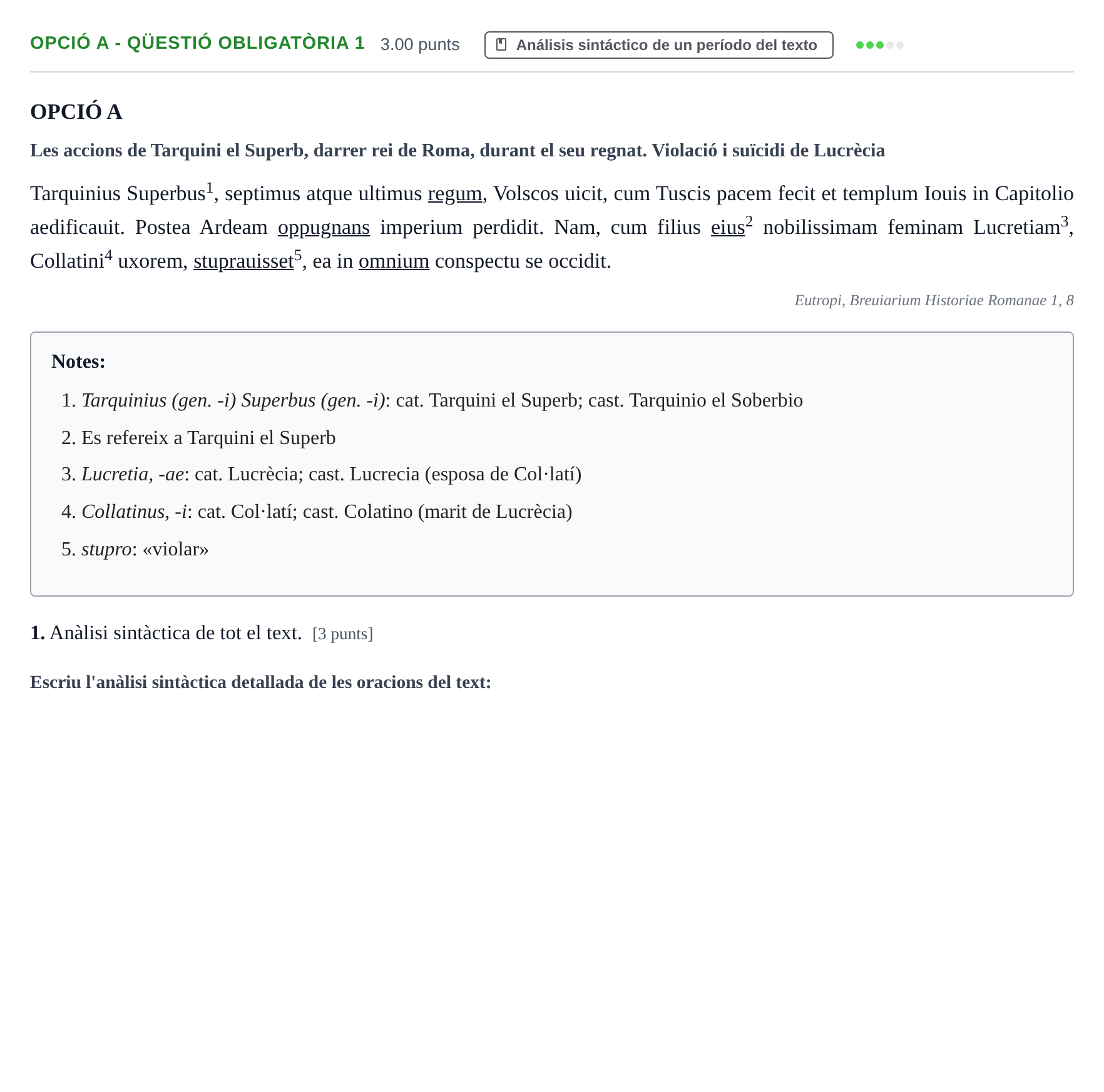 Enunciado: Ejercicio Opció A - Qüestió obligatòria 1 · Latín II PAU Baleares Ordinaria 2021