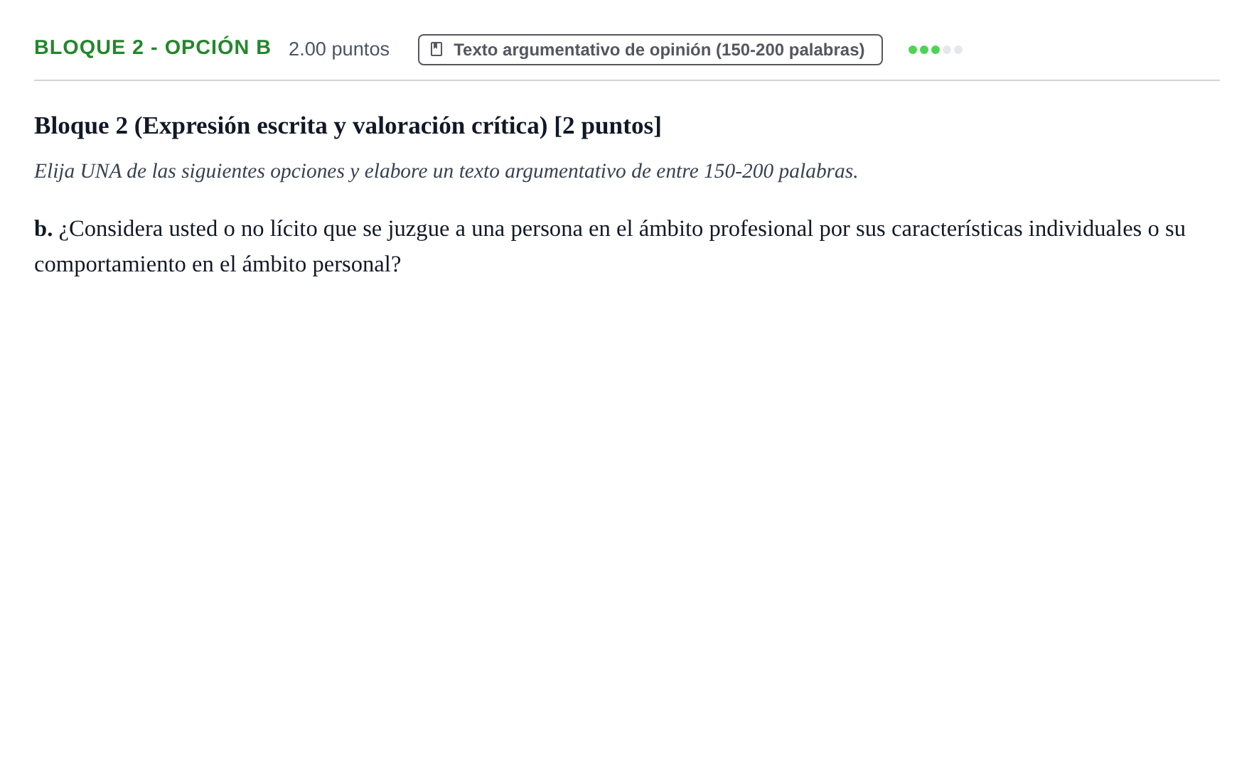 Enunciado: Bloque 2 - Opción b · Lengua Castellana y Literatura II PAU Baleares Ordinaria 2021