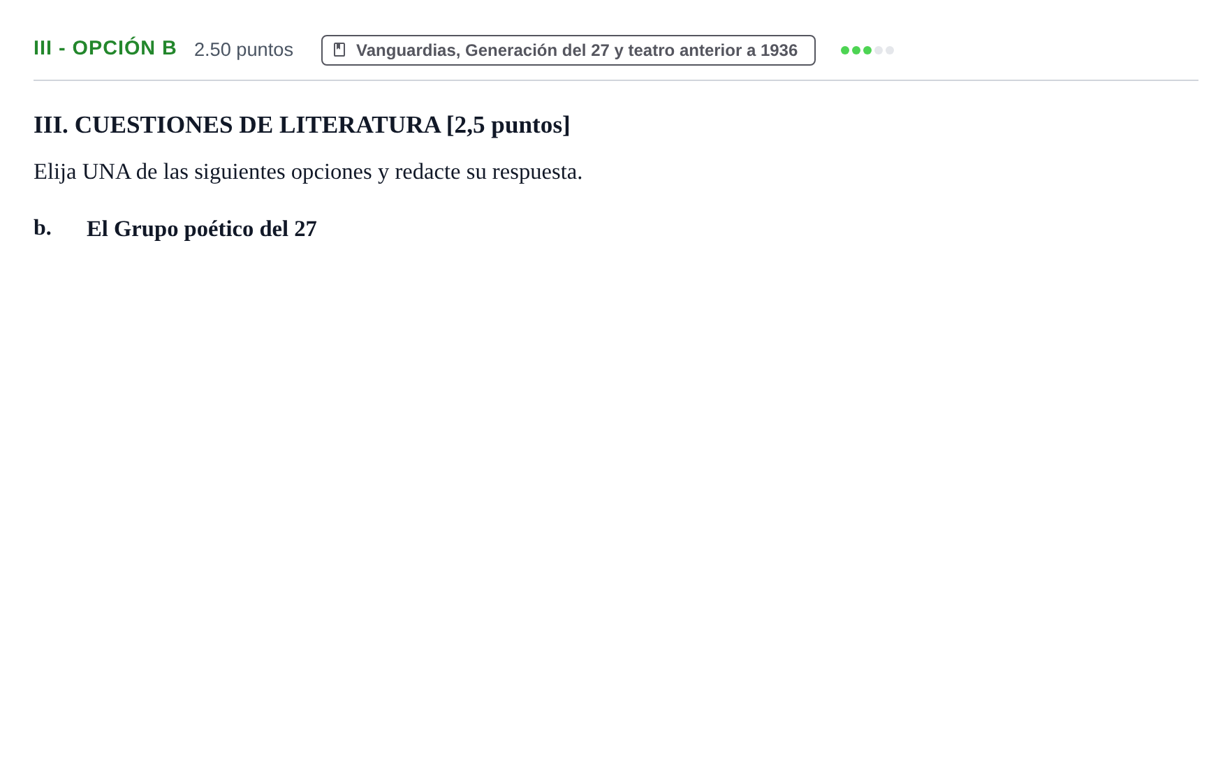 Enunciado: Ejercicio III - Opción b · Lengua Castellana y Literatura II PAU Baleares Ordinaria 2021