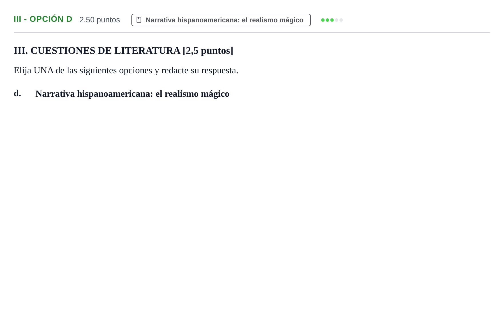 Enunciado: Ejercicio III - Opción d · Lengua Castellana y Literatura II PAU Baleares Ordinaria 2021