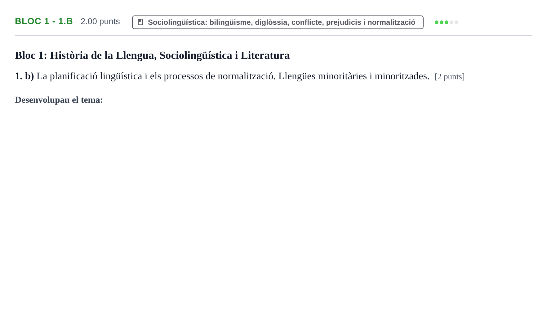 Enunciado: Ejercicio Bloc 1 - 1.b · Lengua Catalana y Literatura II PAU Baleares Extraordinaria 2021