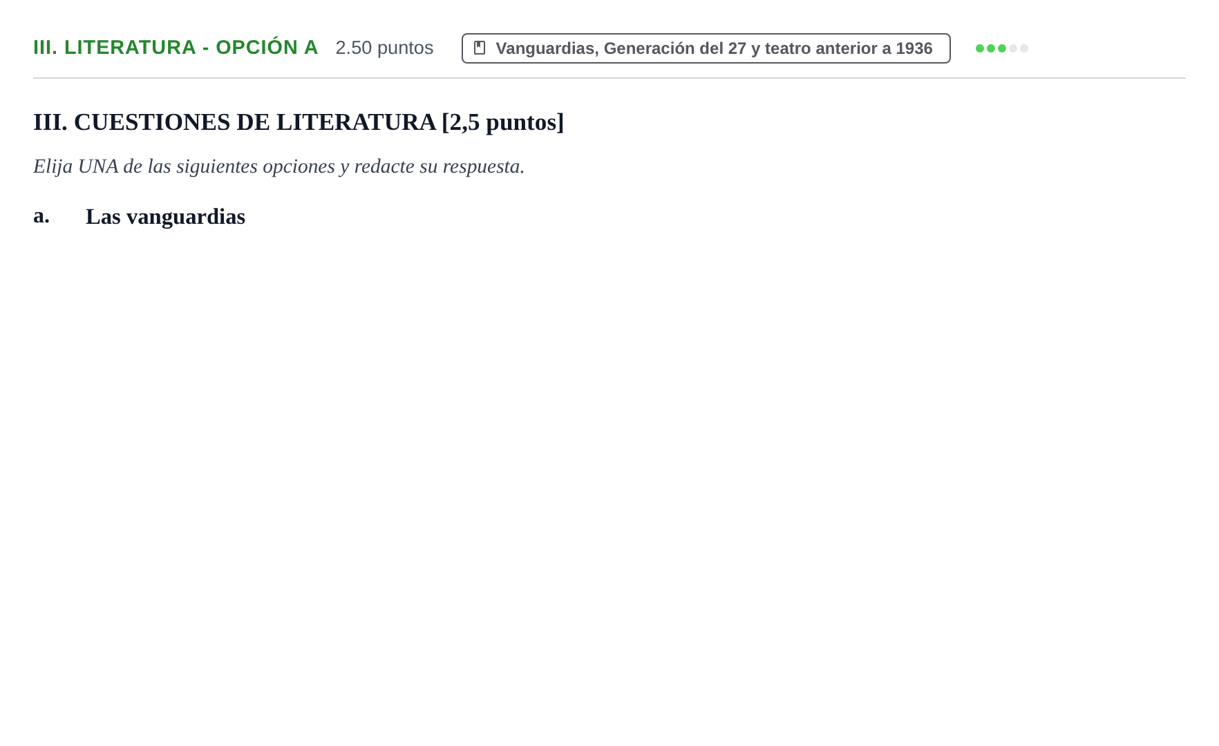 Enunciado: Ejercicio III. Literatura - Opción a · Lengua Castellana y Literatura II PAU Baleares Extraordinaria 2021
