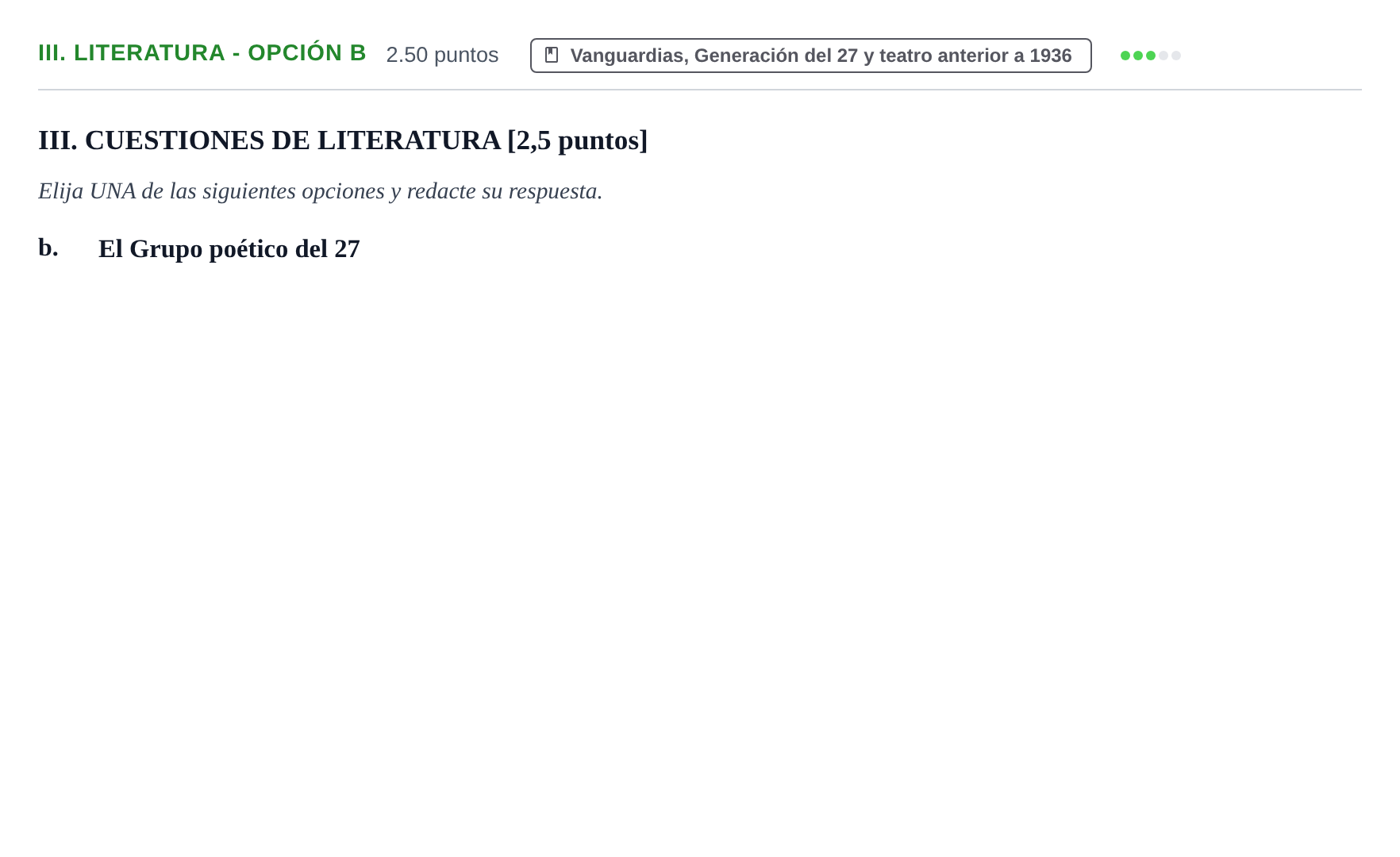 Enunciado: Ejercicio III. Literatura - Opción b · Lengua Castellana y Literatura II PAU Baleares Extraordinaria 2021