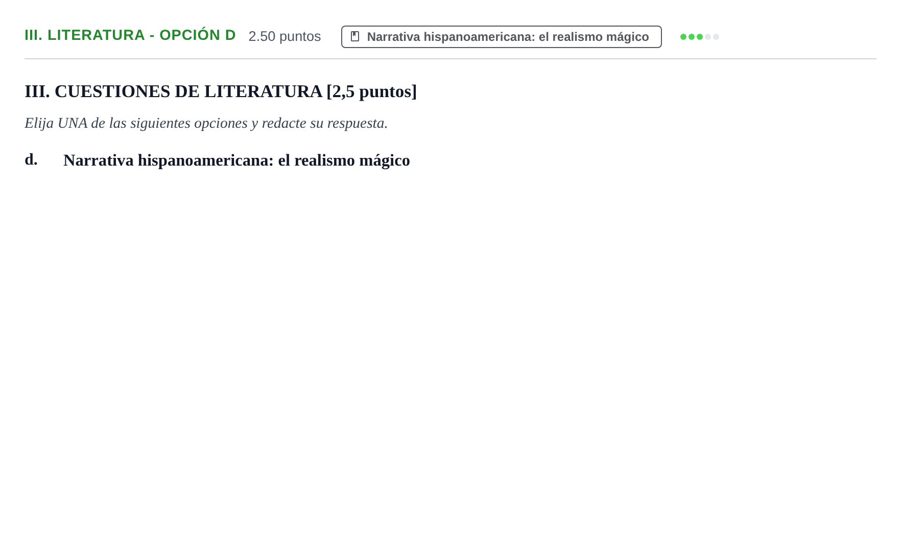 Enunciado: Ejercicio III. Literatura - Opción d · Lengua Castellana y Literatura II PAU Baleares Extraordinaria 2021