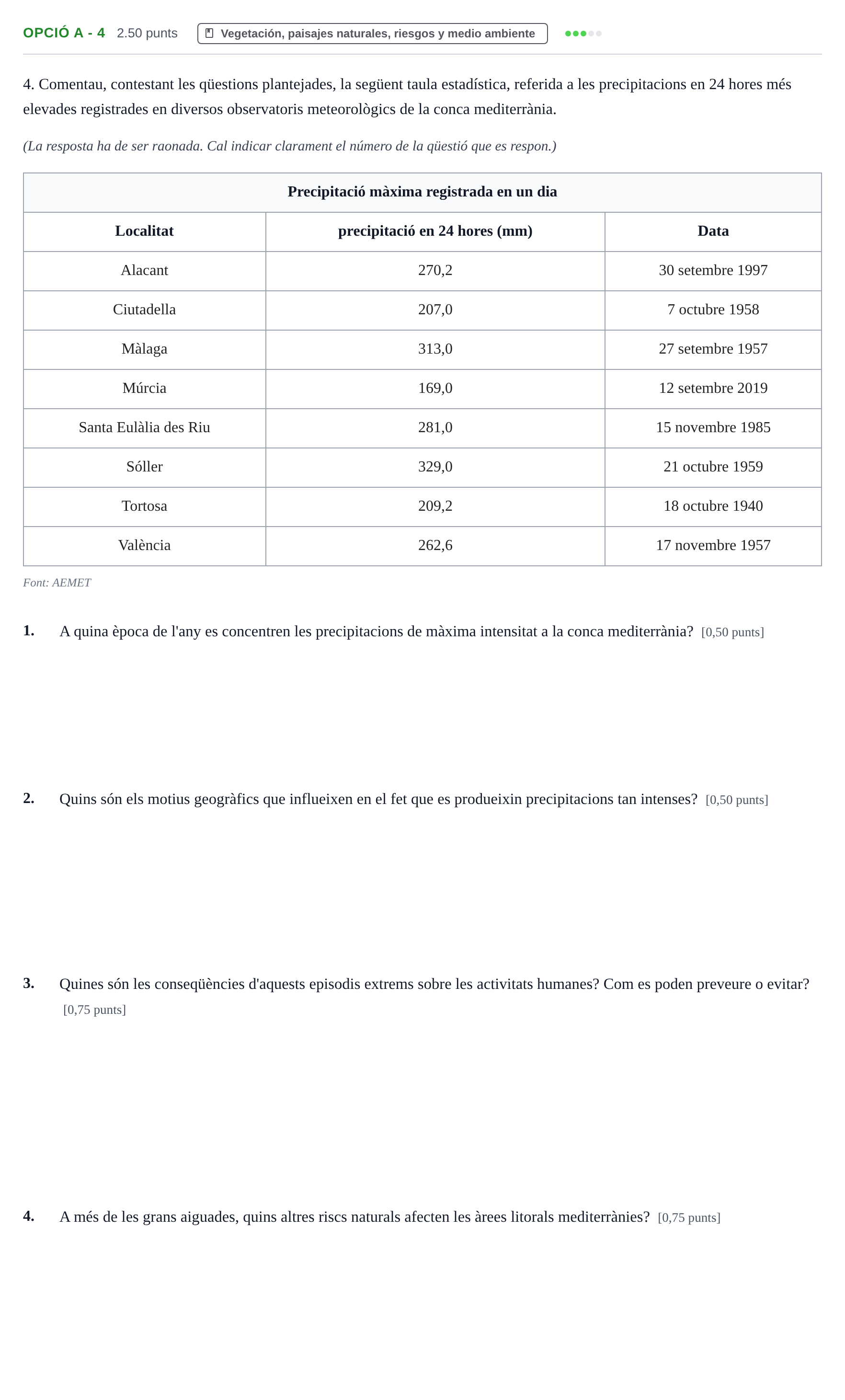 Enunciado: Ejercicio Opció A - 4 · Geografía PAU Baleares Ordinaria 2021