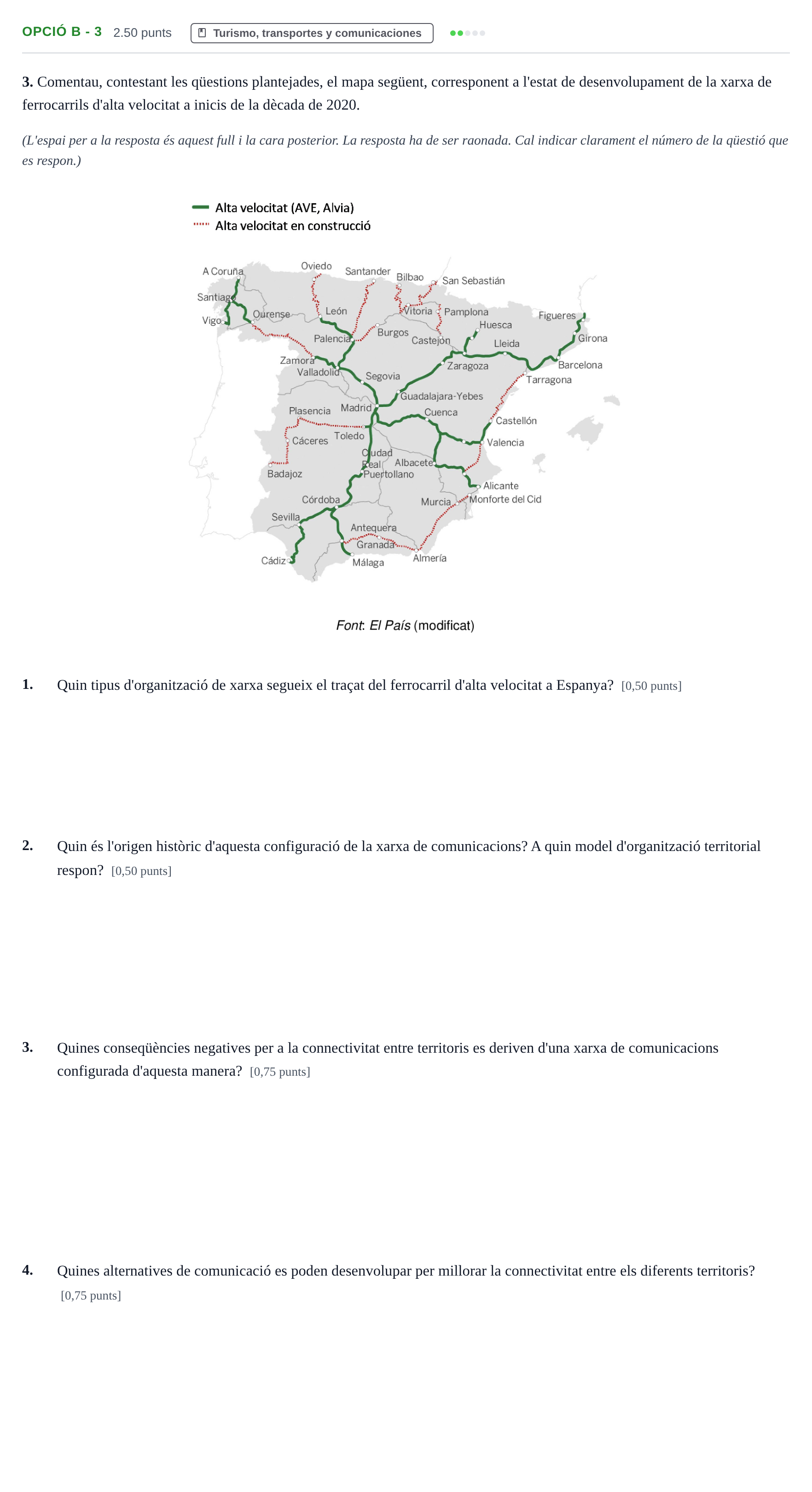 Enunciado: Ejercicio Opció B - 3 · Geografía PAU Baleares Ordinaria 2021