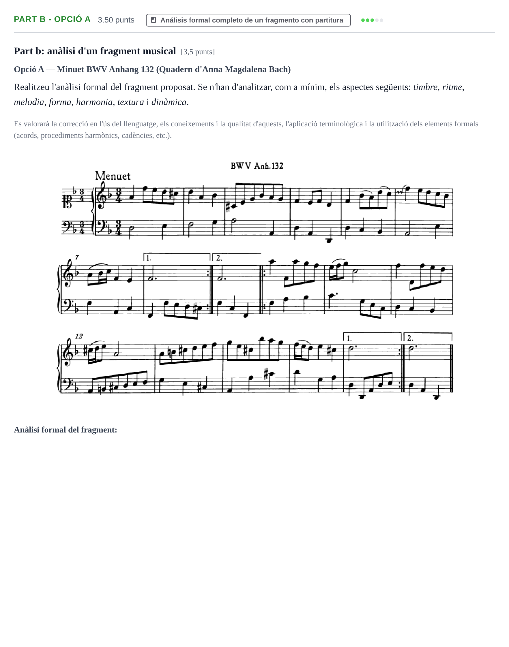 Enunciado: Part b - Opció A · Análisis Musical II PAU Baleares Extraordinaria 2024