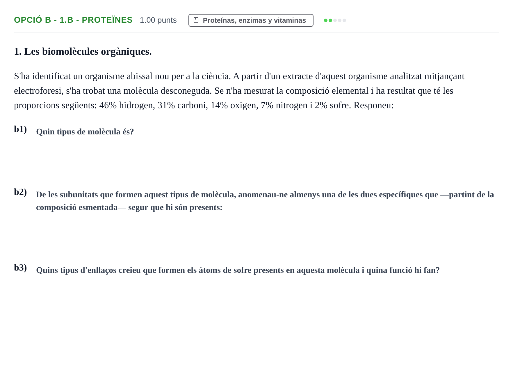 Enunciado: Ejercicio Opció B - 1.b - Proteïnes · Biología PAU Baleares Extraordinaria 2024
