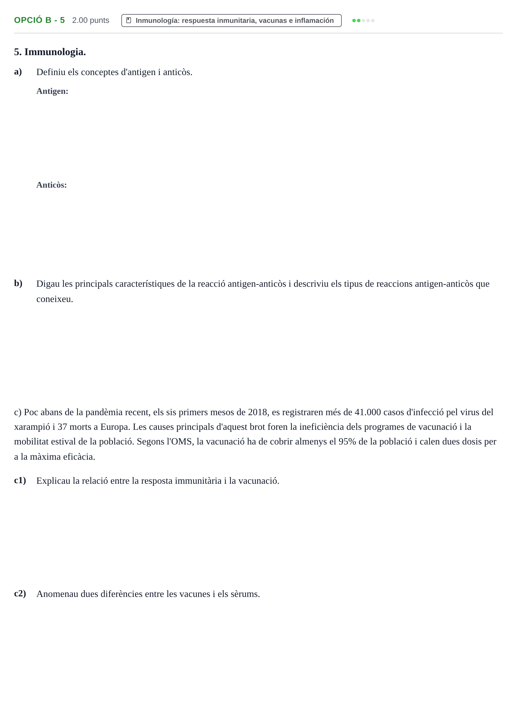 Enunciado: Ejercicio Opció B - 5 · Biología PAU Baleares Extraordinaria 2024