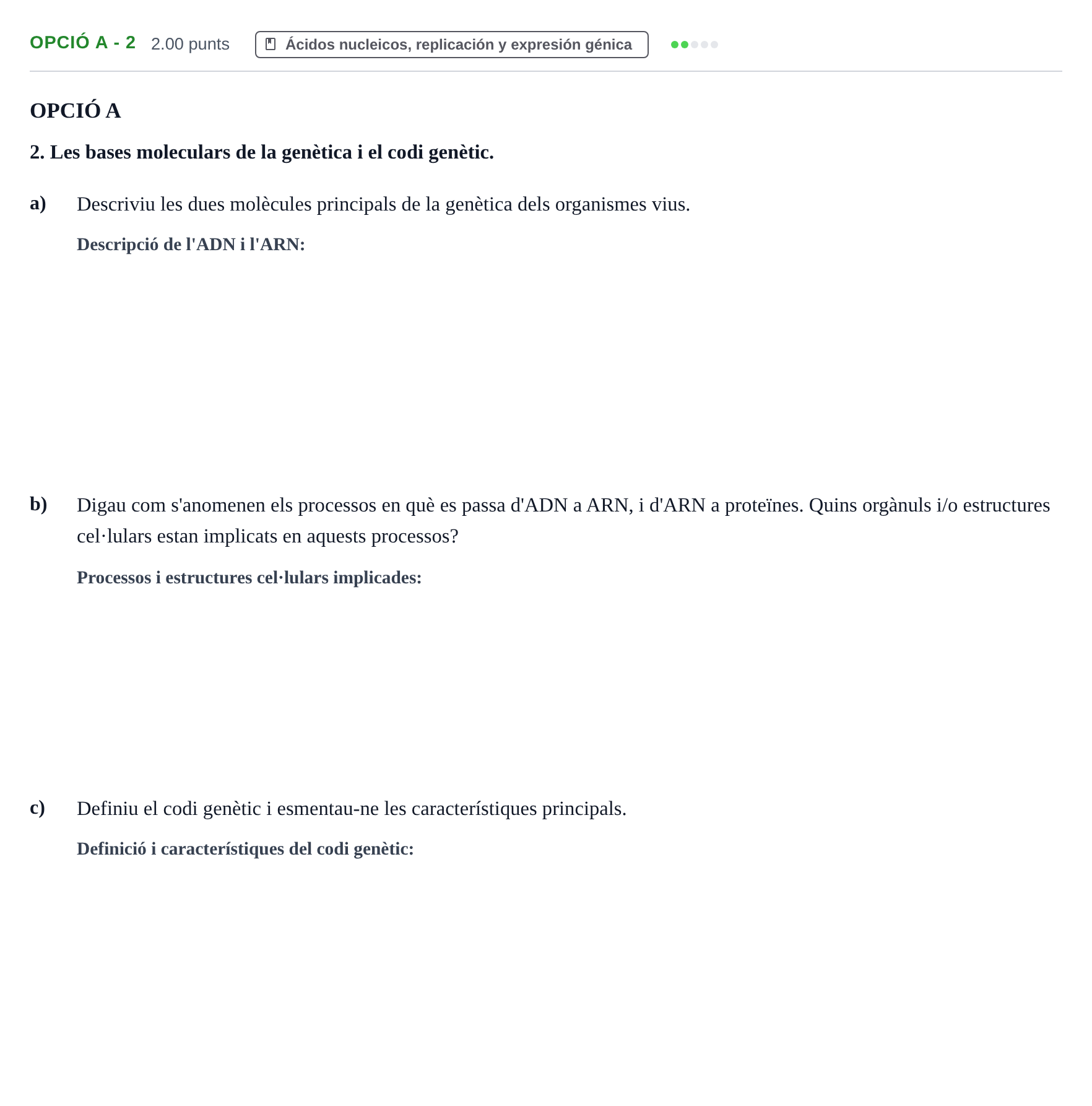Enunciado: Ejercicio Opció A - 2 · Biología PAU Baleares Ordinaria 2024