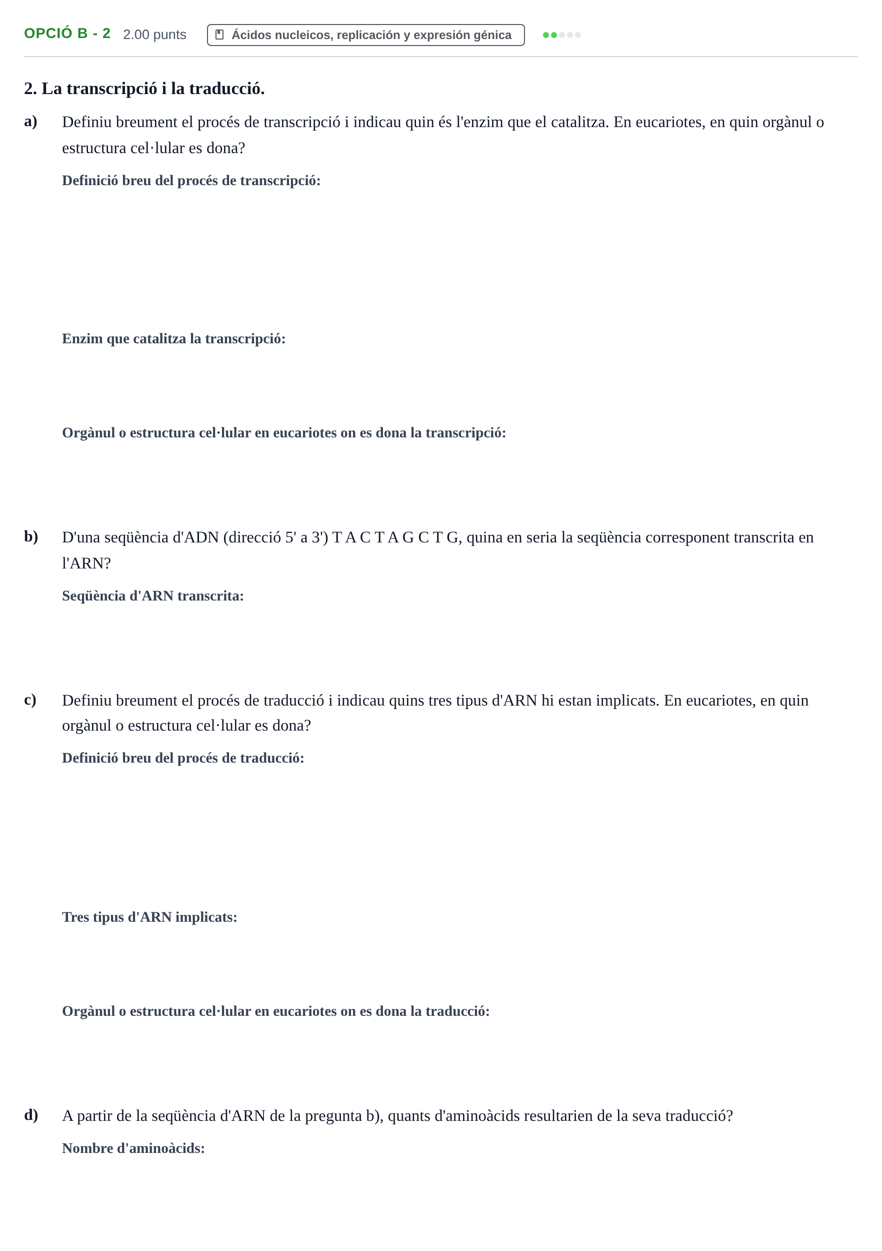 Enunciado: Ejercicio Opció B - 2 · Biología PAU Baleares Ordinaria 2024